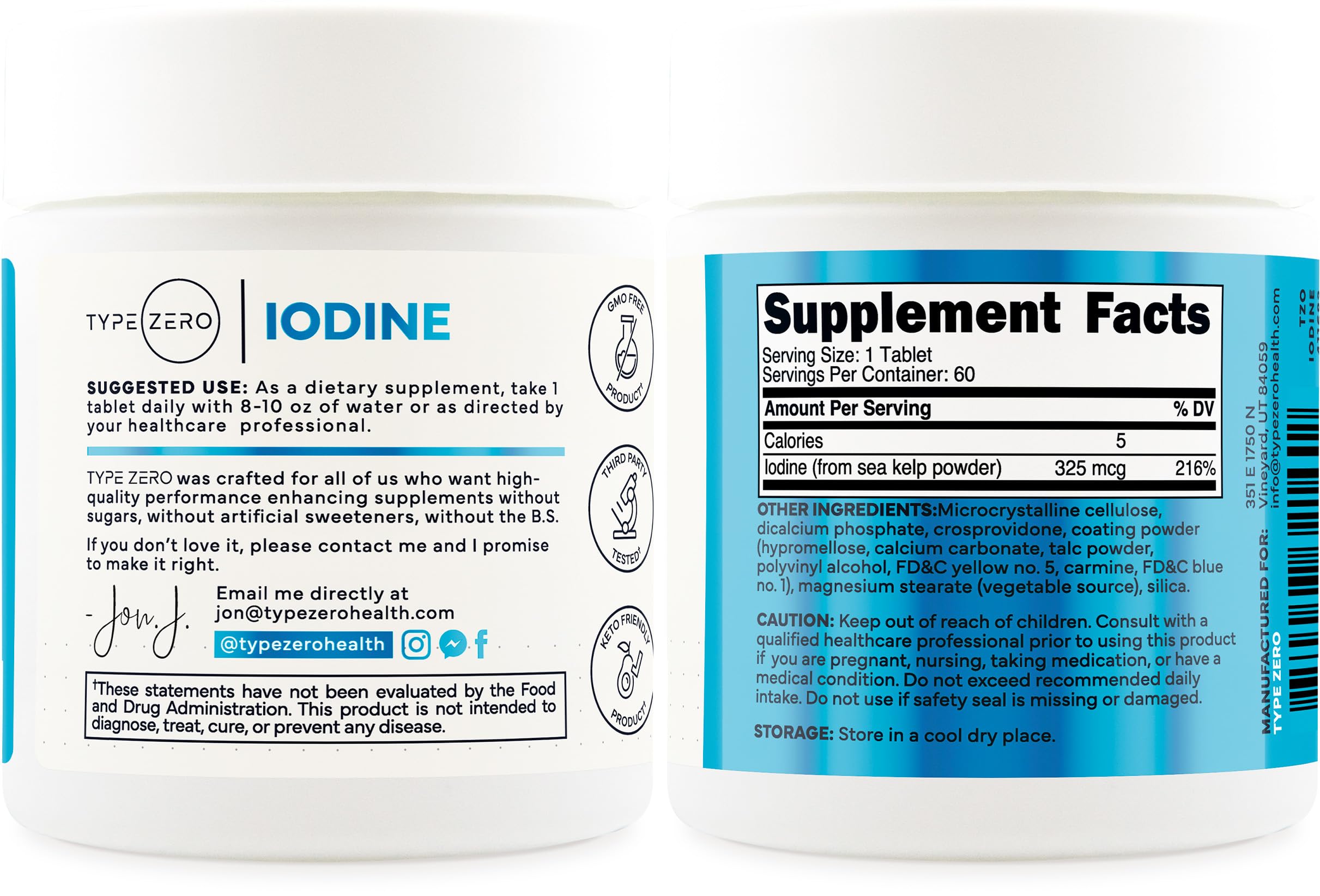 Type Zero Clean Iodine Tablets 325 MCG packaging details