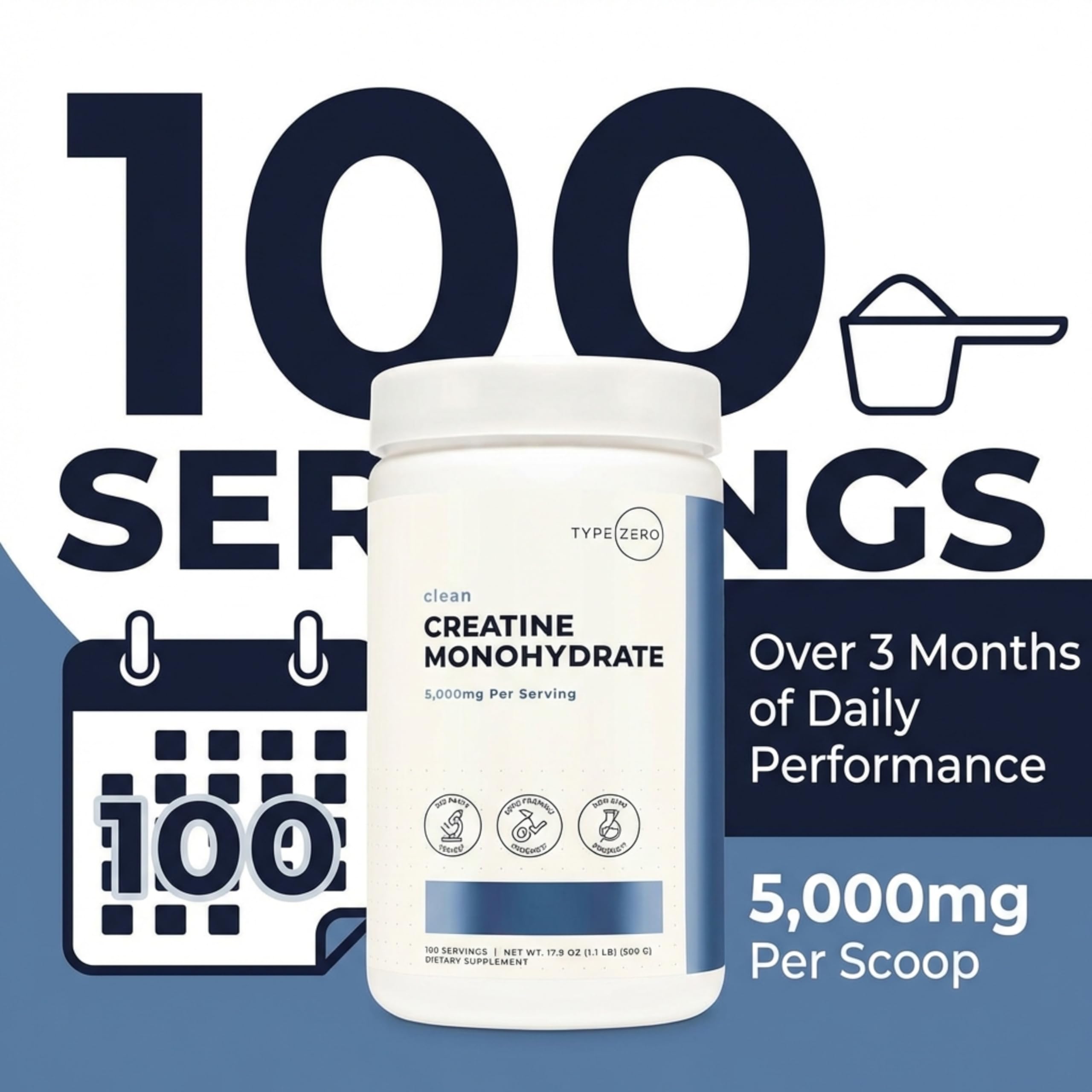 Type Zero Creatine Monohydrate 500g on a gym bench with weights