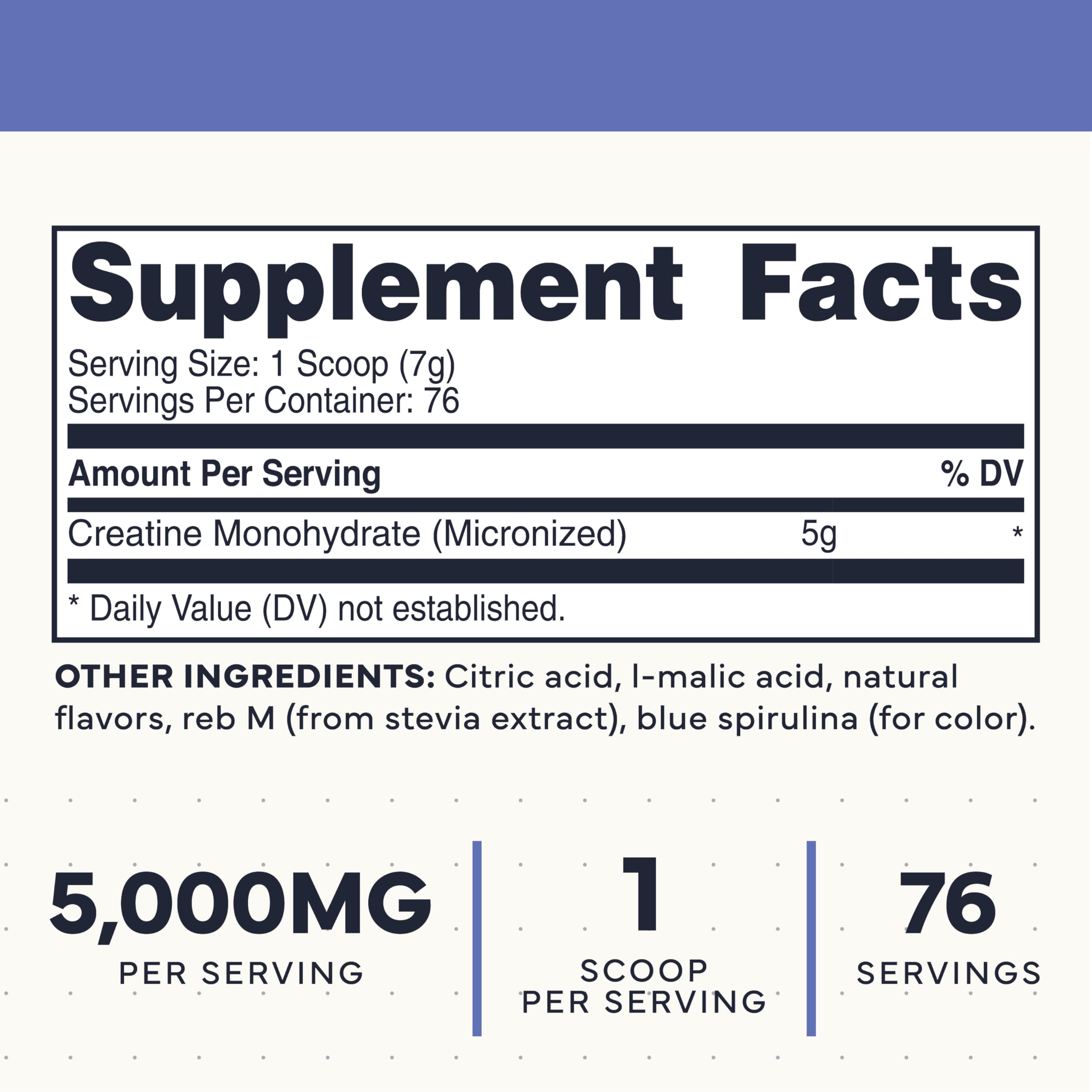 Type Zero Creatine Monohydrate Powder 500g Blue Raspberry back view