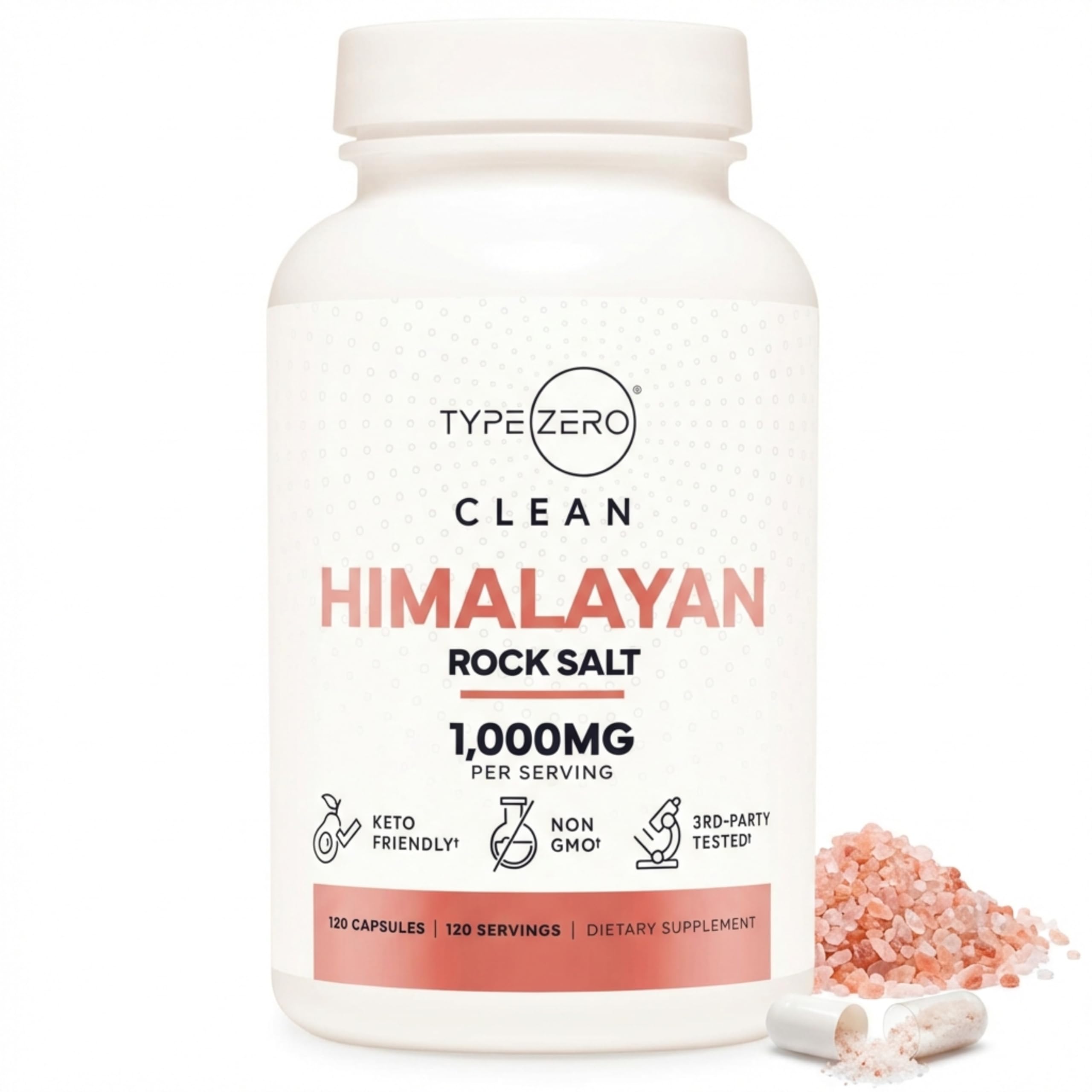 Type Zero Himalayan Salt Capsules 1000mg bottle front view