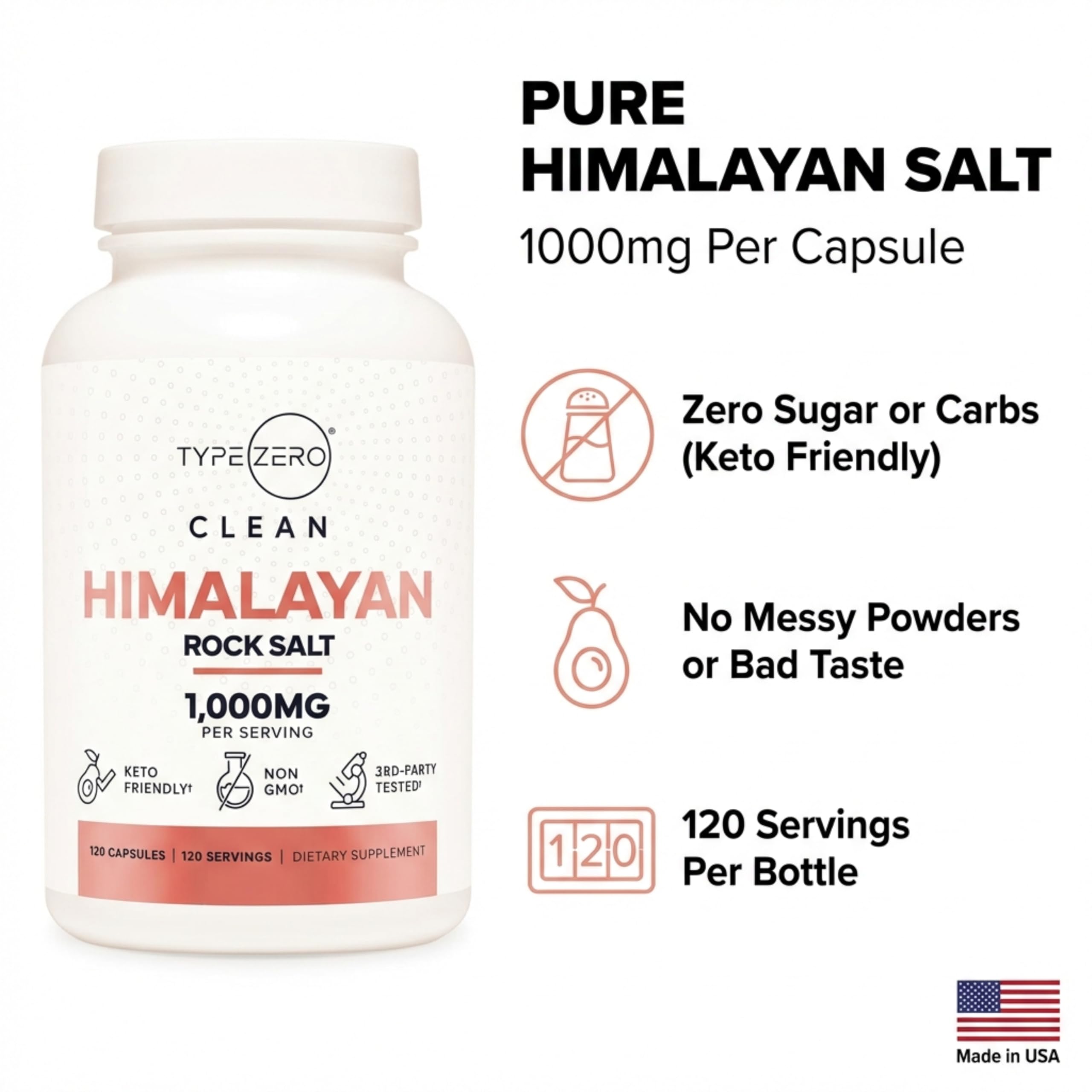 Type Zero Himalayan Salt Capsules 1000mg close-up of capsules