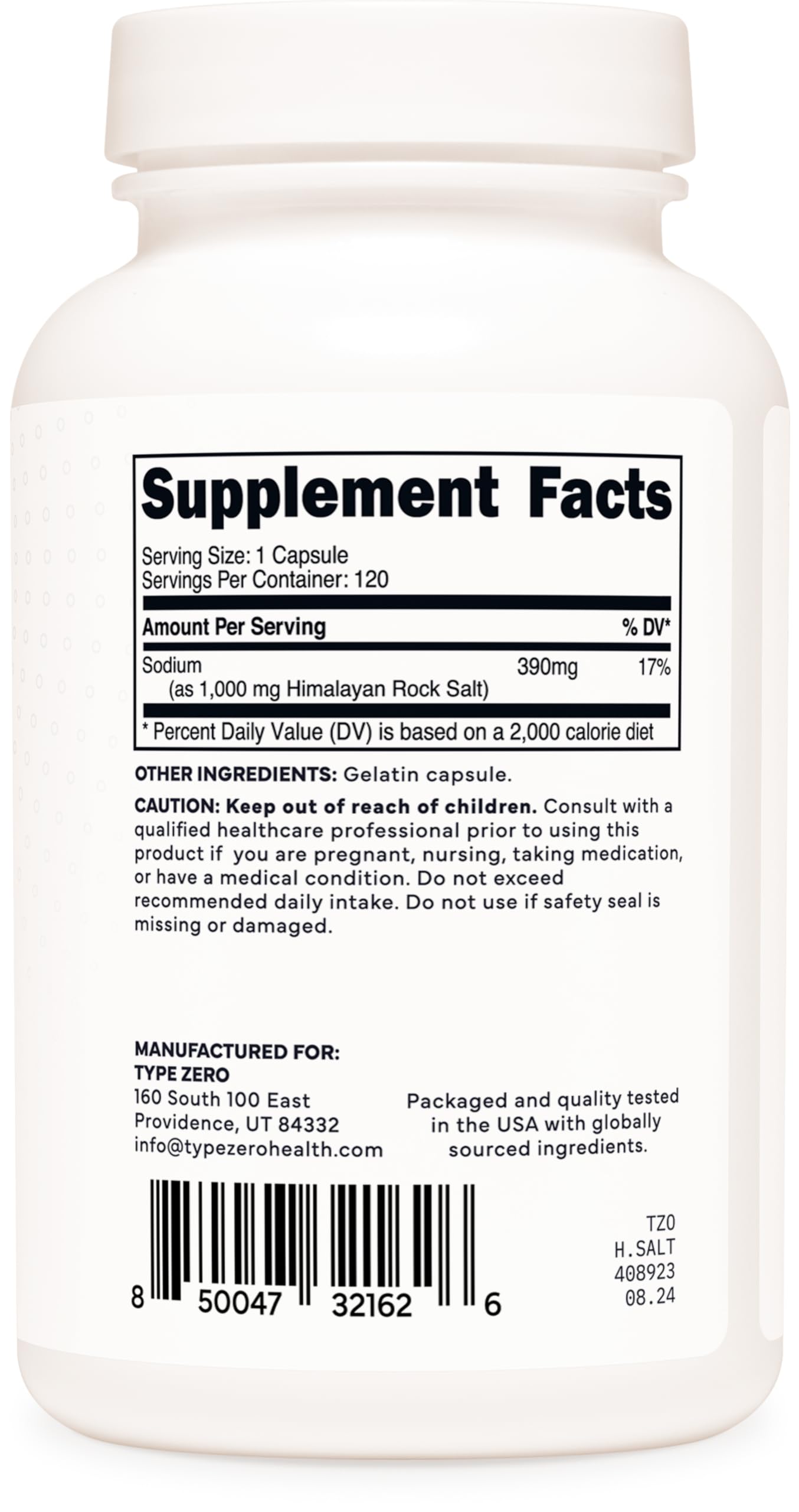 Type Zero Himalayan Salt Capsules 1000mg ingredients list