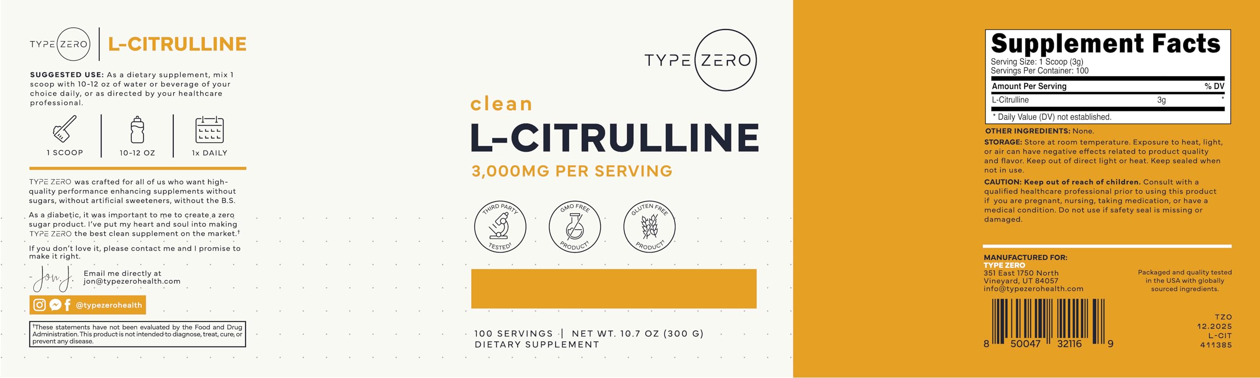 Type Zero L-Citrulline Powder 3000mg lifestyle scene with shake