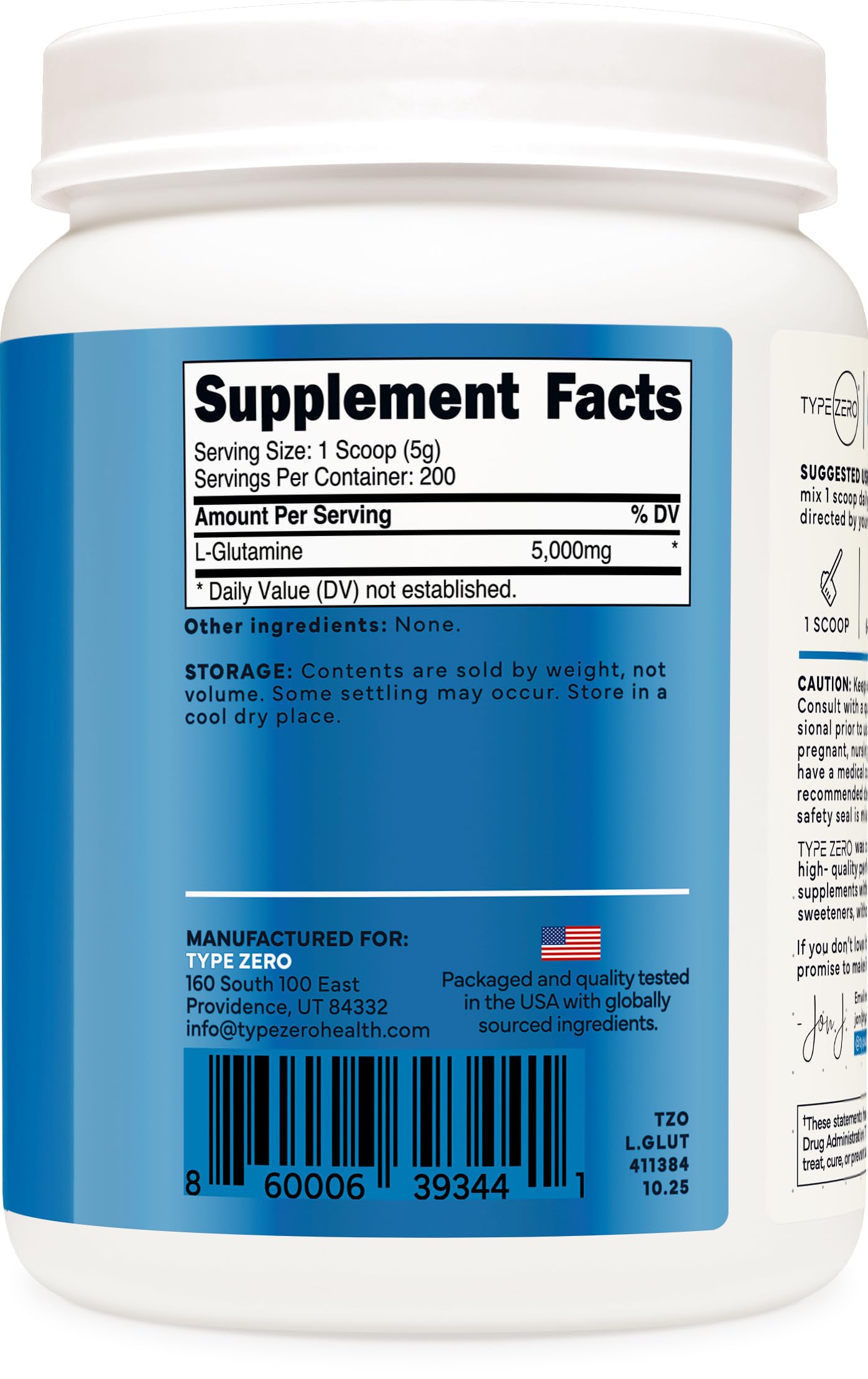 Type Zero L-Glutamine Powder mixed in a beverage
