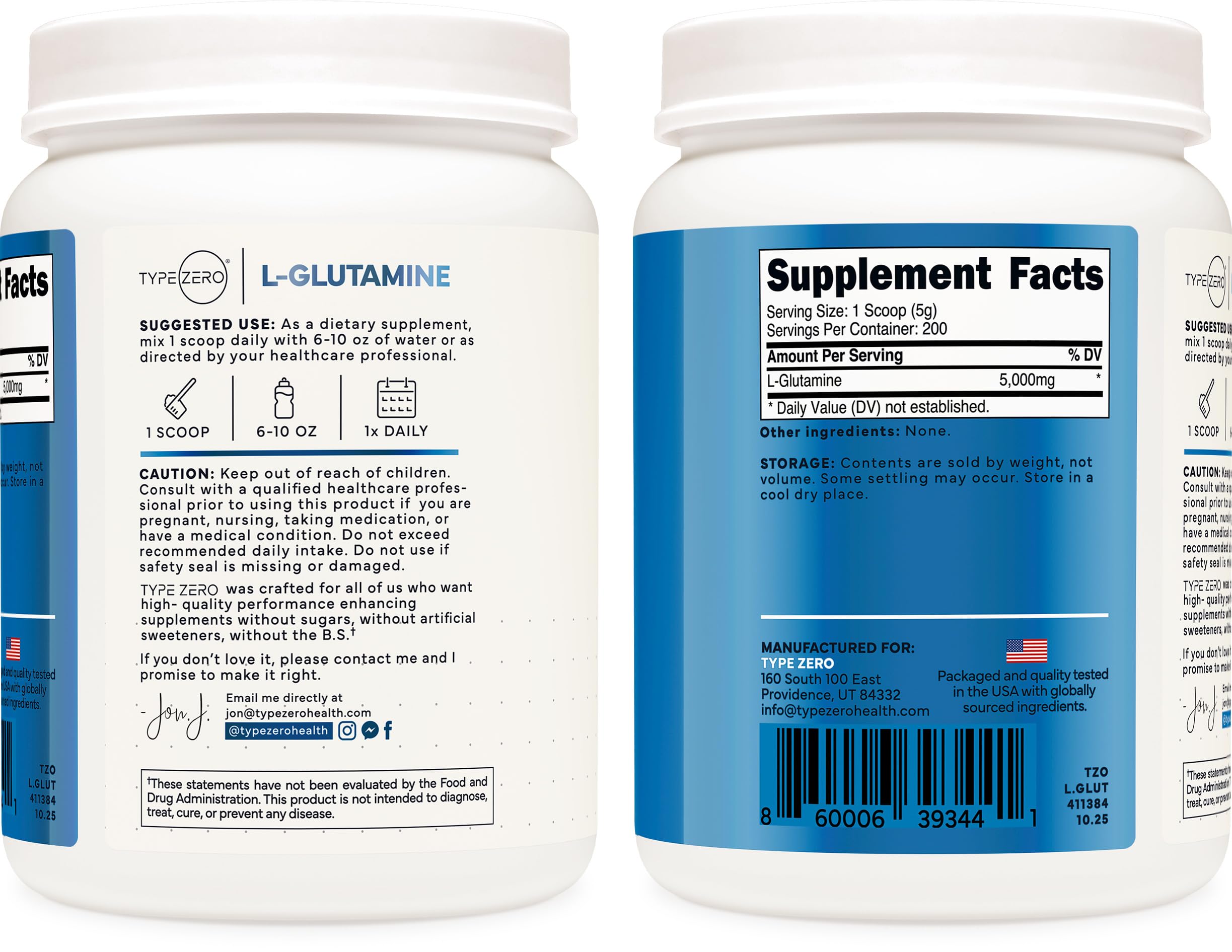 Type Zero L-Glutamine Powder nutritional information