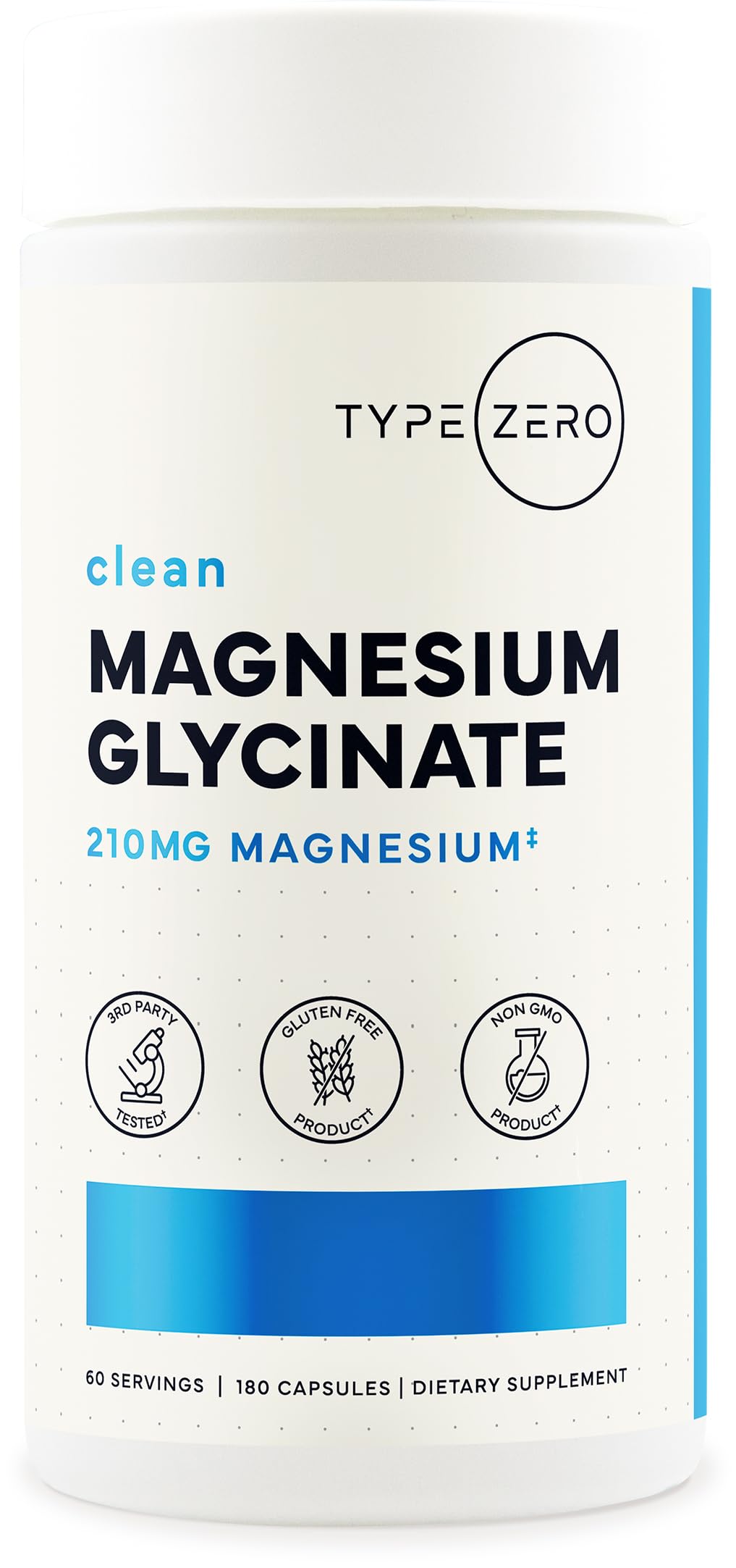 Type Zero Magnesium Glycinate Supplement 210mg front view