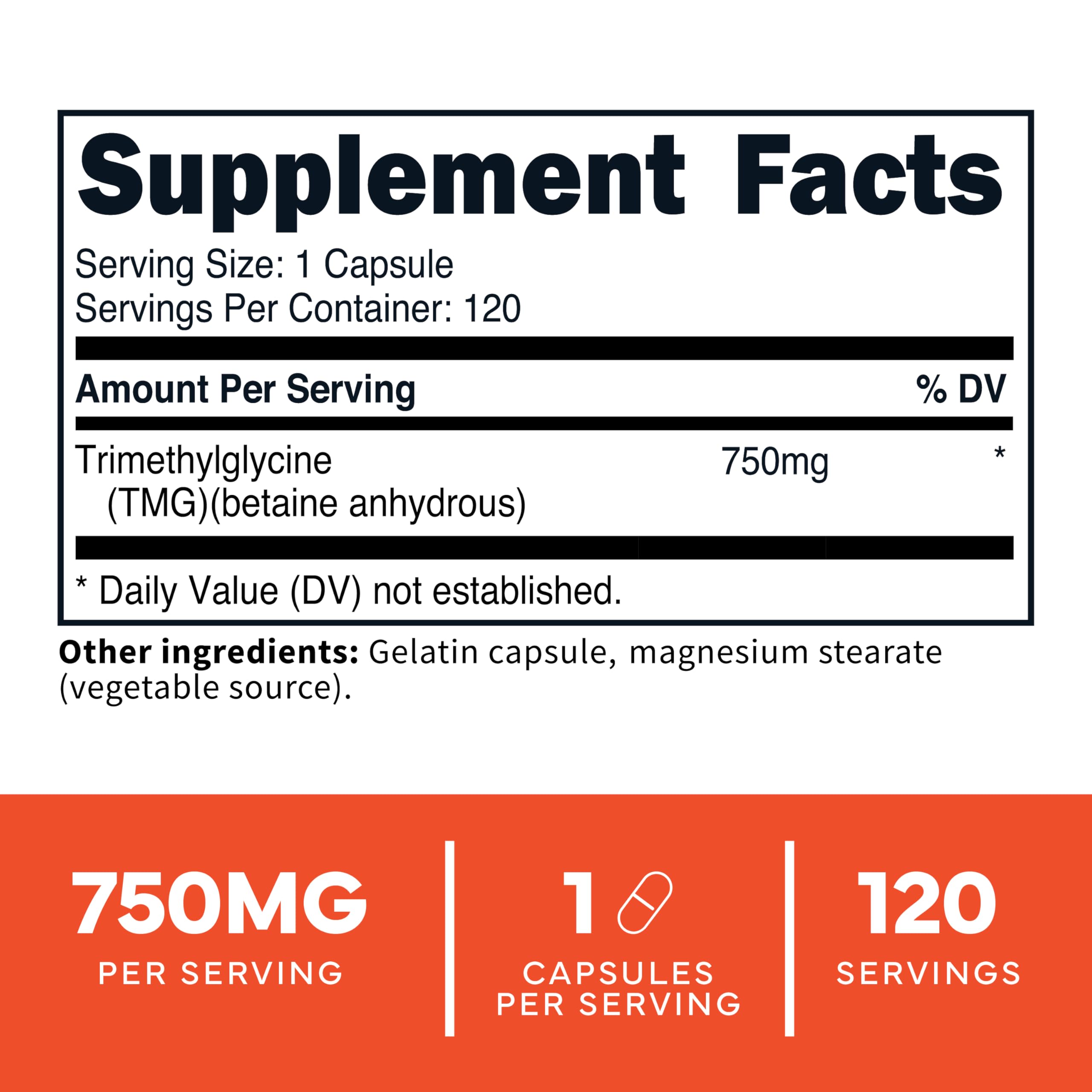 Type Zero Trimethylglycine capsules side view showing label