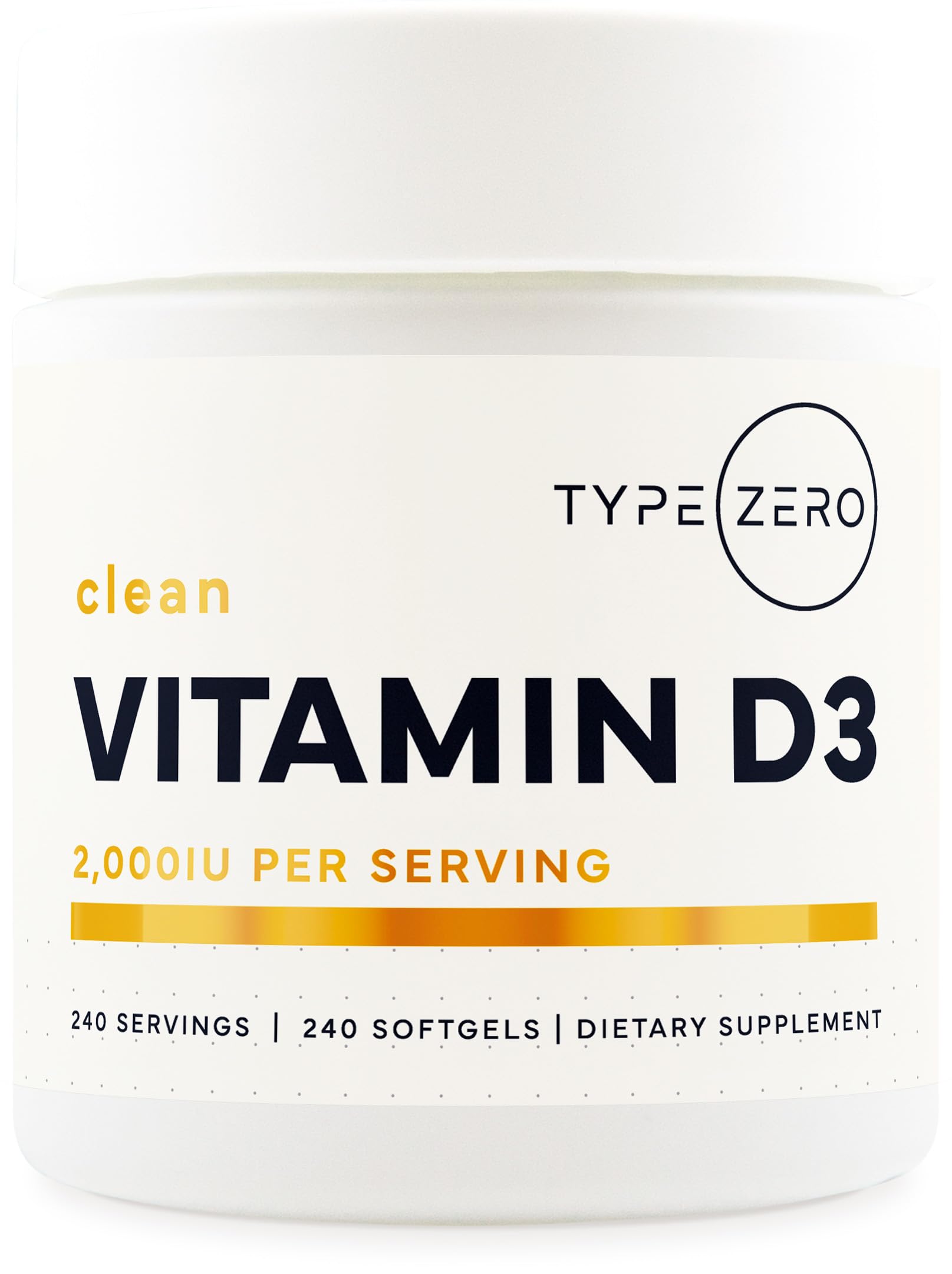 Type Zero Vitamin D3 Softgels bottle front view with 240 count