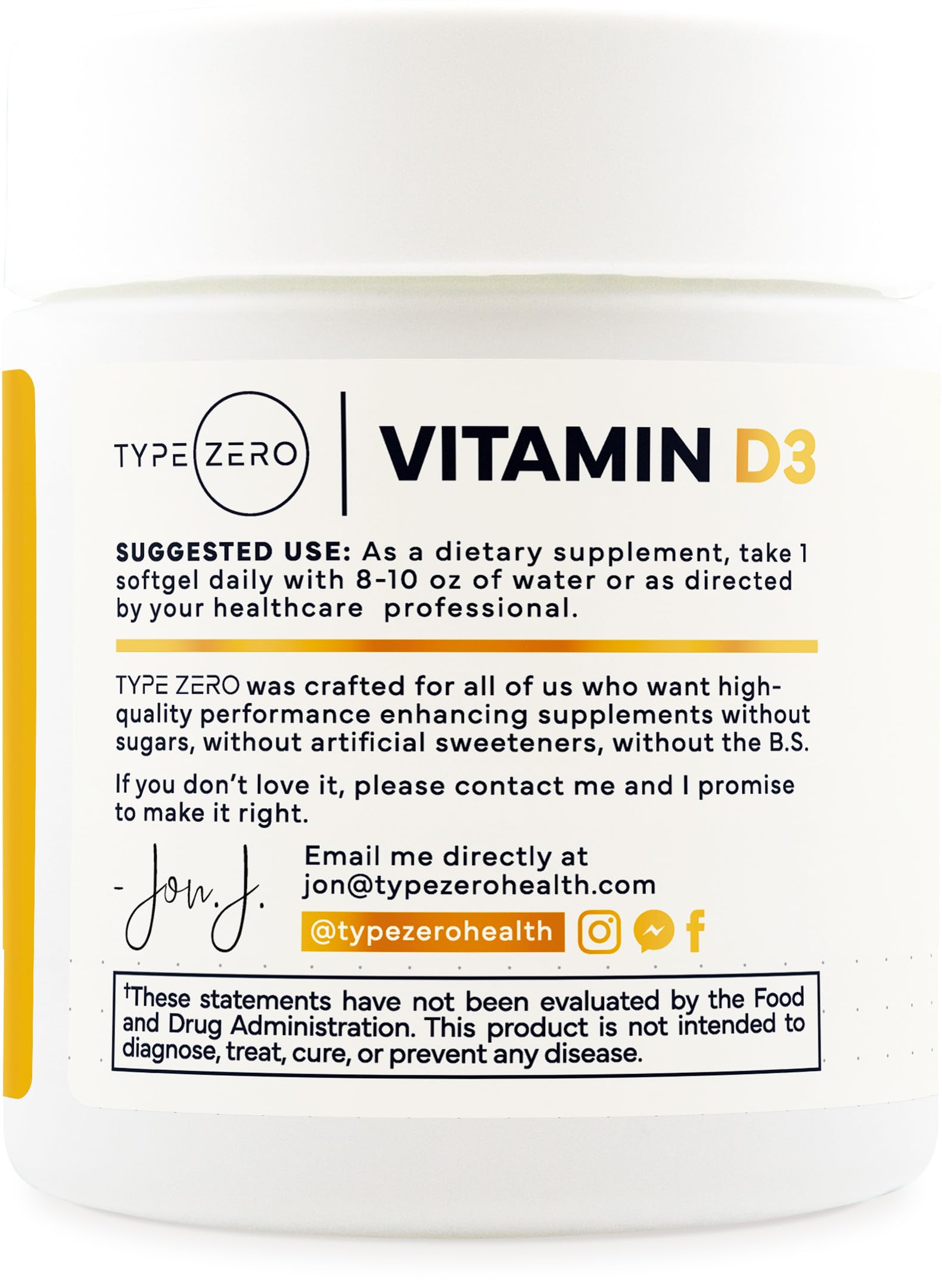 Type Zero Vitamin D3 Softgels side view with label details