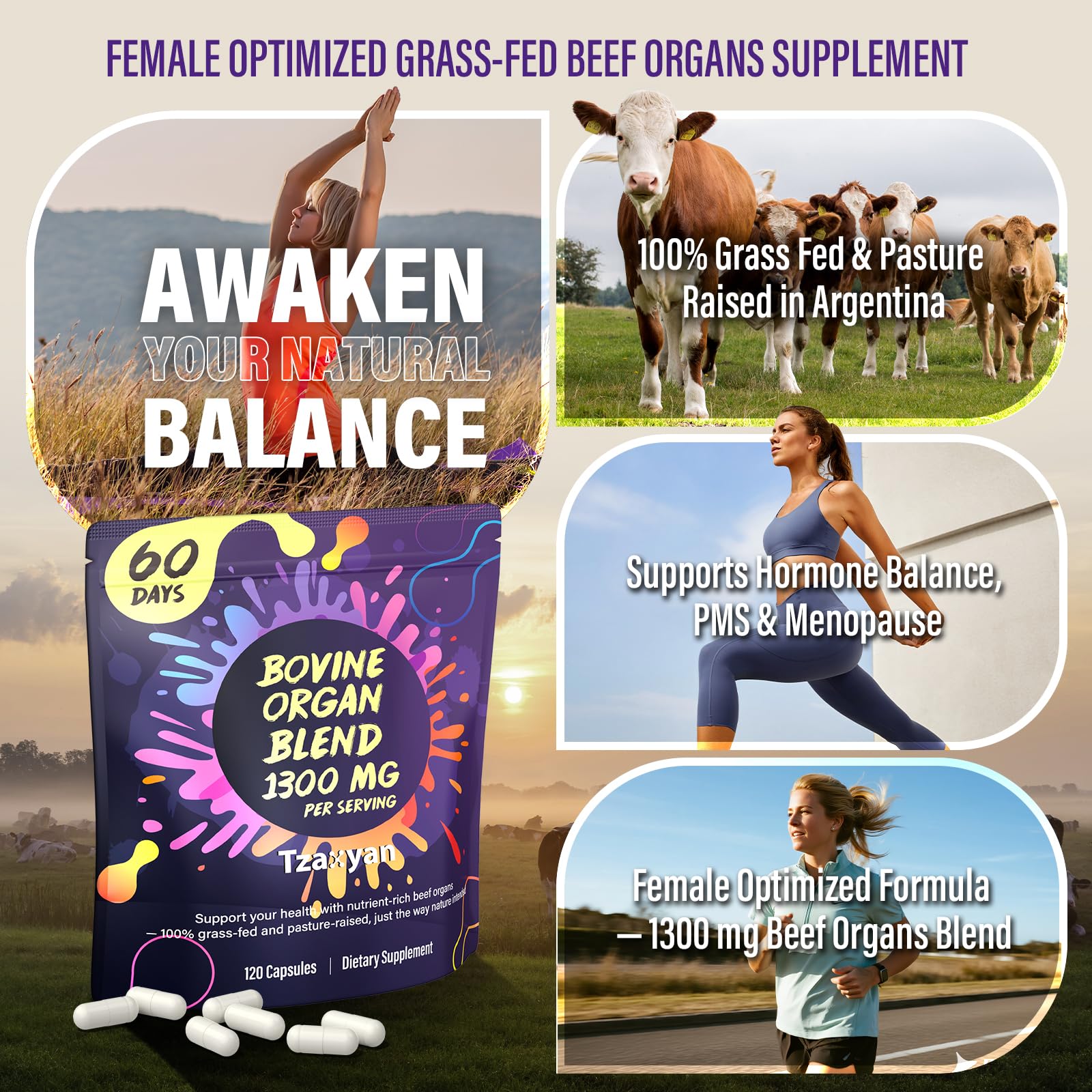 tzaxyan beef organ supplement capsules side view