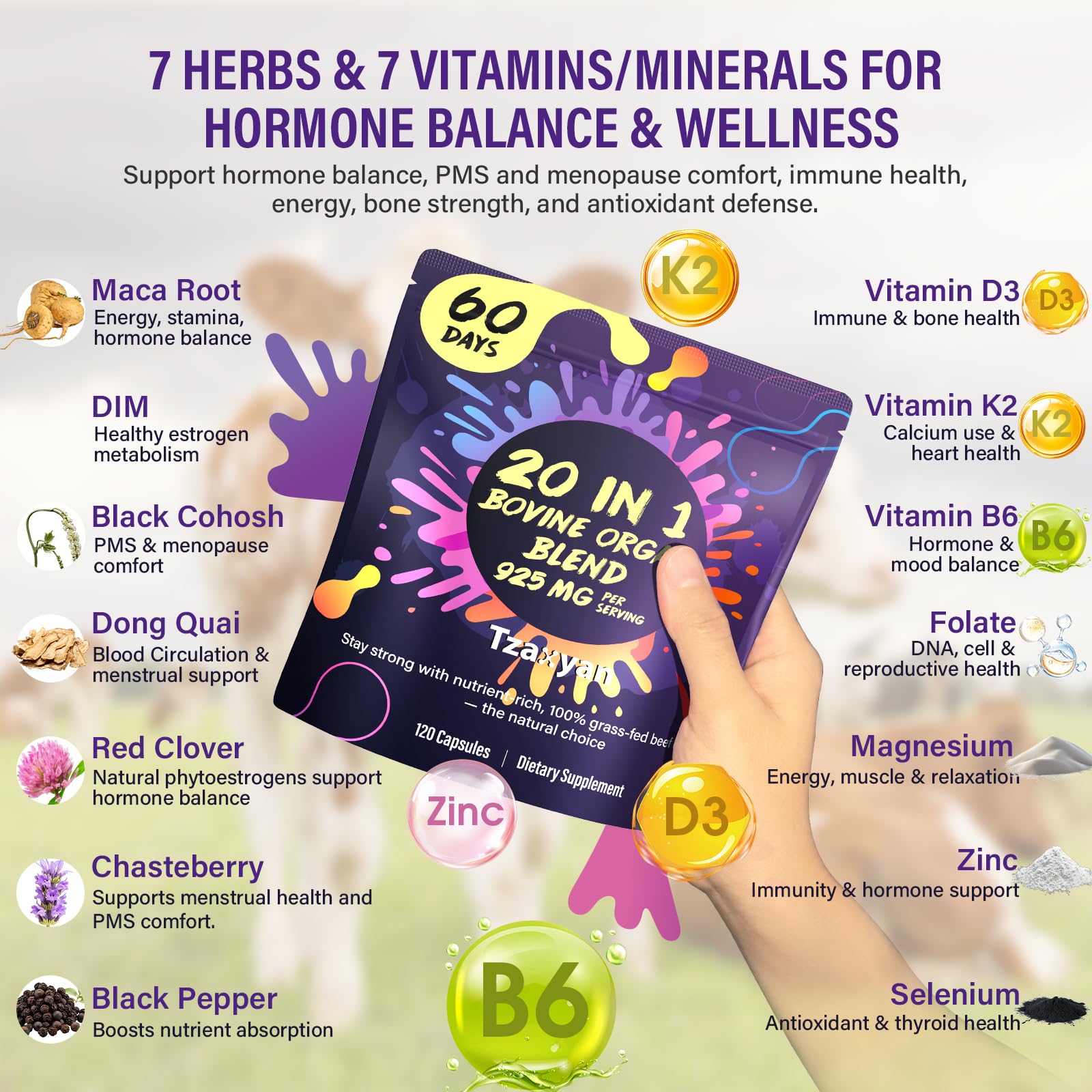 tzaxyan Beef Organ Supplement for Women ingredients list