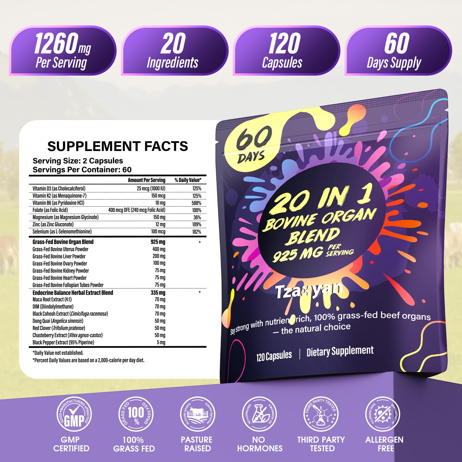 tzaxyan Beef Organ Supplement for Women nutritional information
