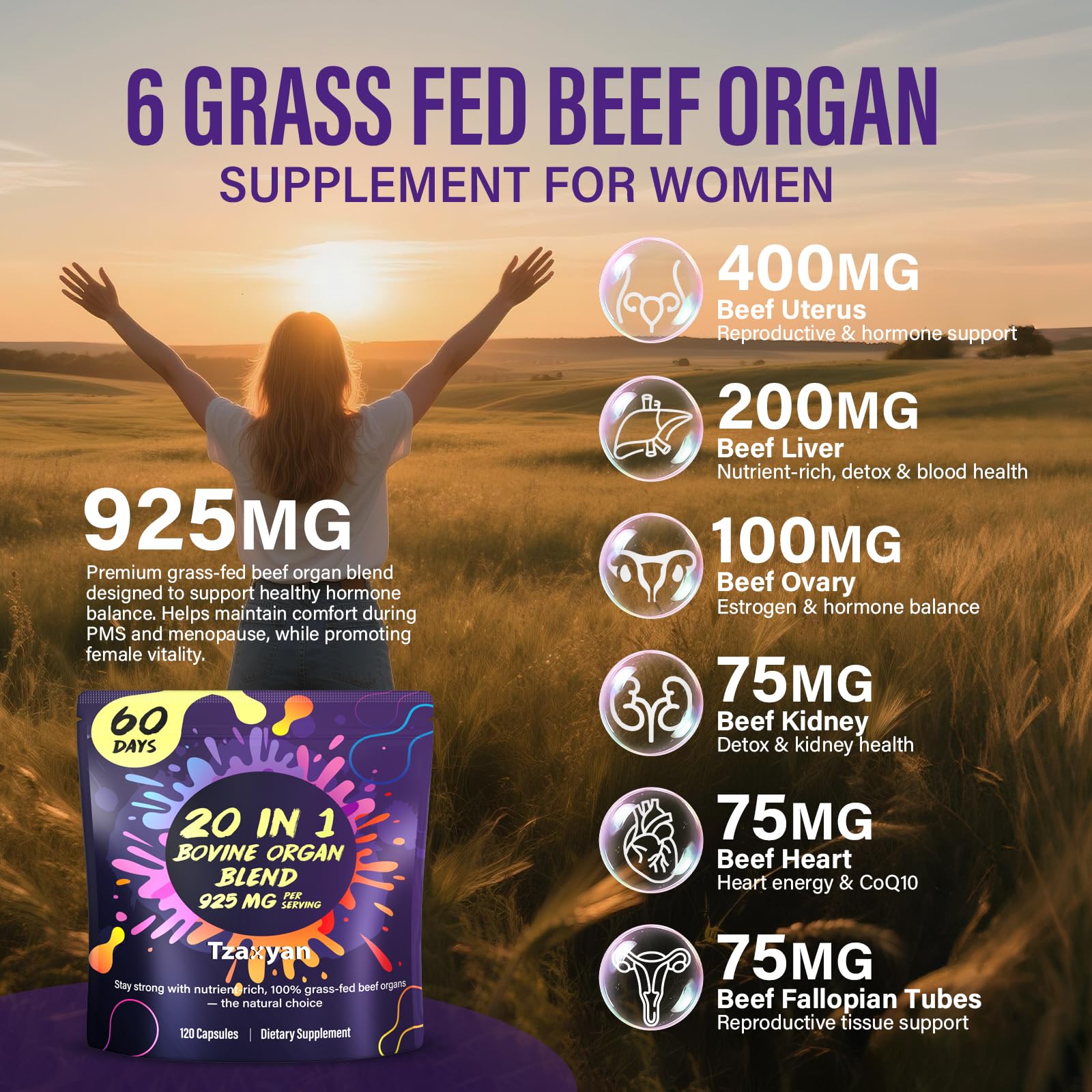 tzaxyan Beef Organ Supplement for Women packaging