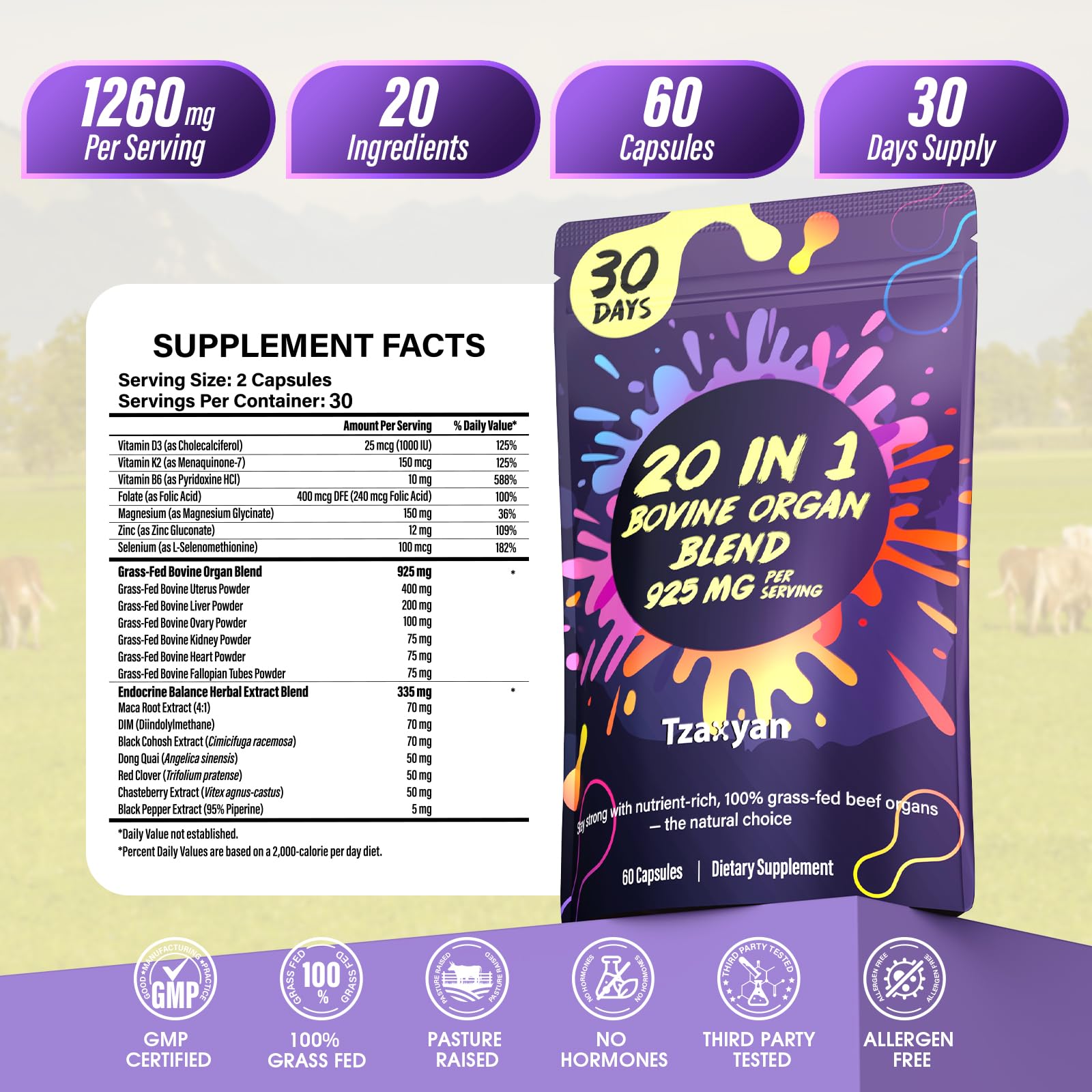 tzaxyan Beef Organ Supplement for Women with fresh herbs
