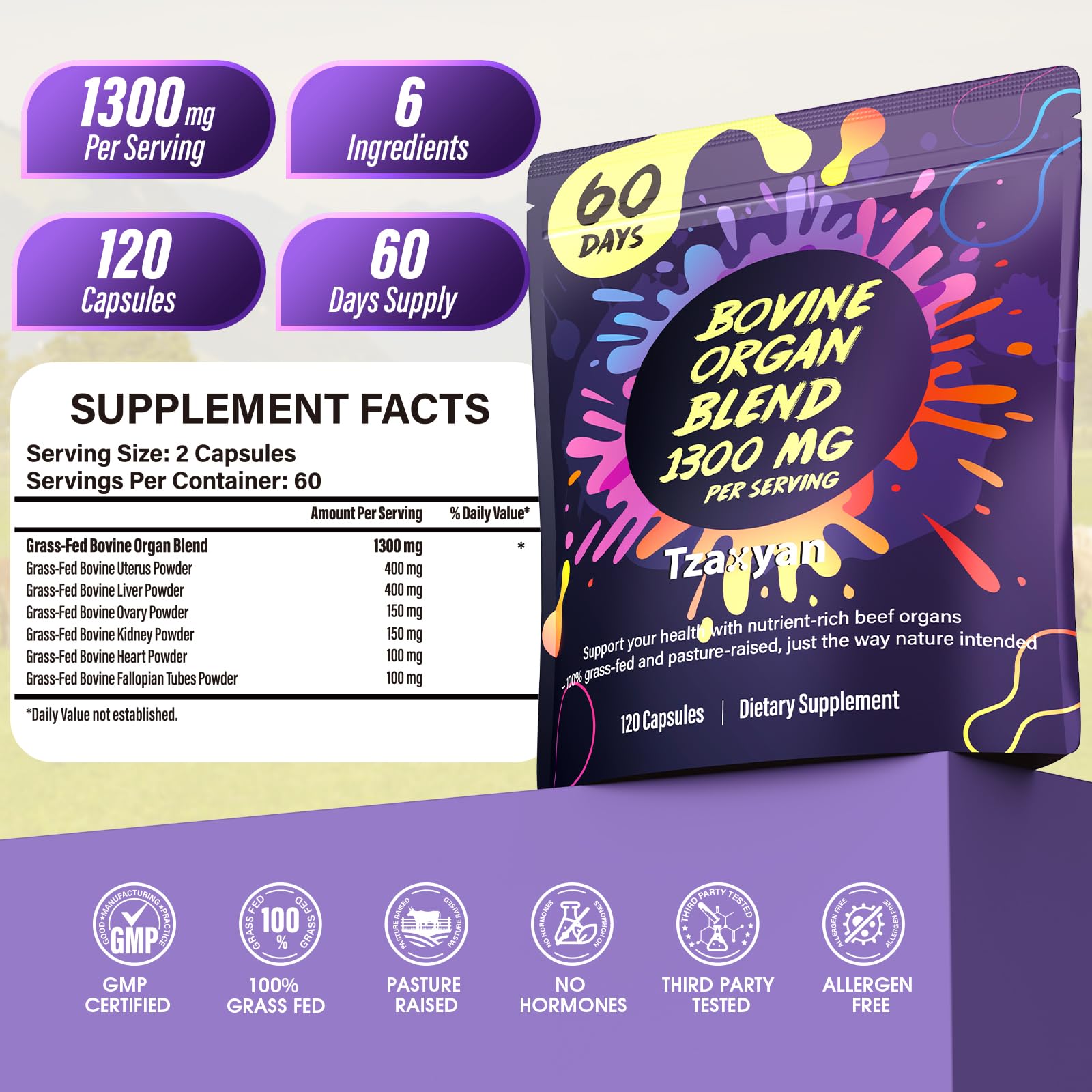tzaxyan supplement capsules in a hand