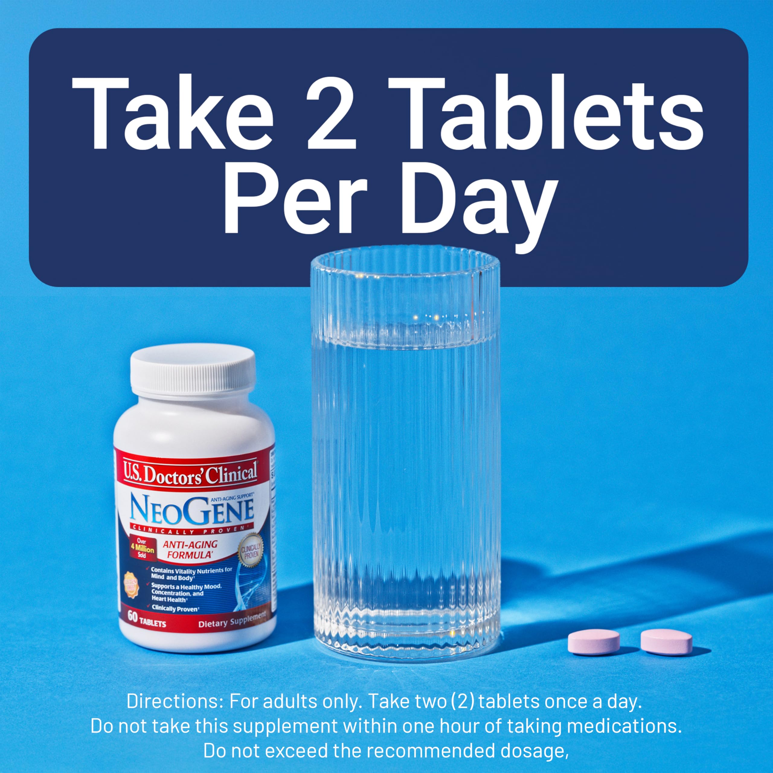 U.S.DOCTORS'CLINICAL NeoGene supplement with a glass of water