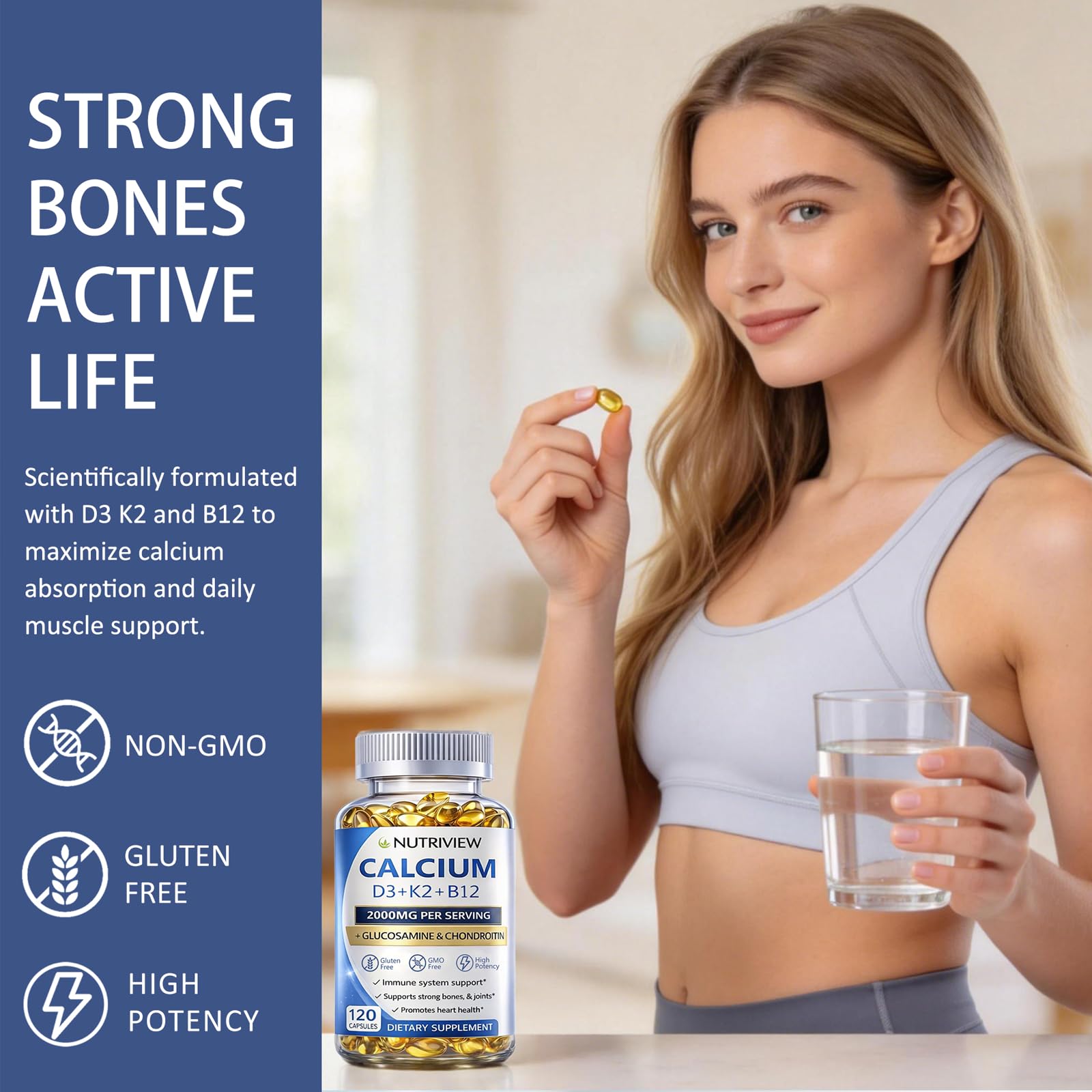 Uagain NutriView Calcium D3 K2 B12 Softgels lifestyle scene