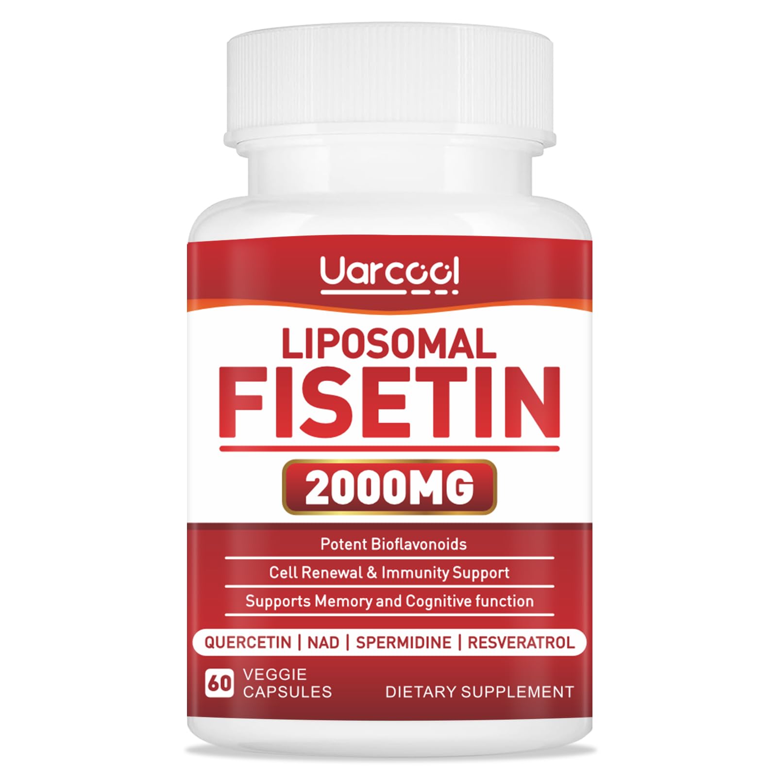 Uarcool Fisetin Supplement 2000mg front view with packaging