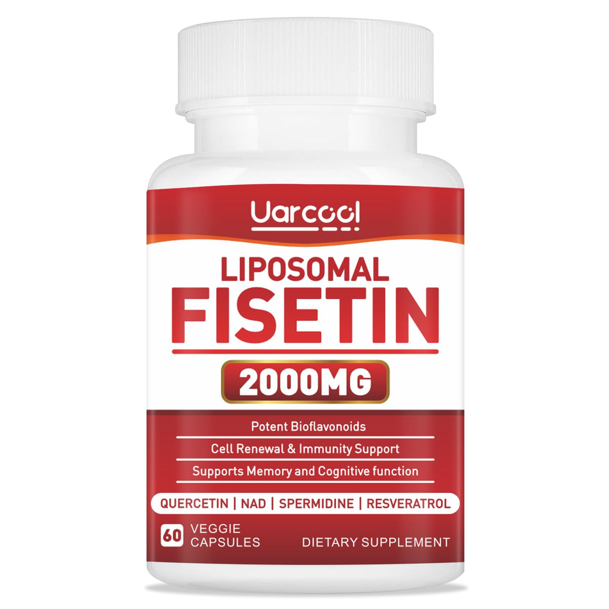 Uarcool Fisetin Supplement 2000mg front view with packaging