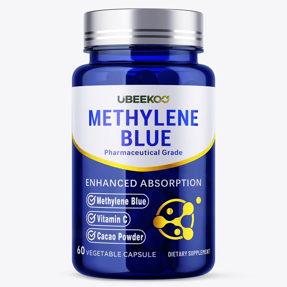 UBEEKOO Methylene Blue Supplement 30mg capsule bottle front view