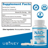 Ubiney NAD+ Supplement 750mg side view showing capsules