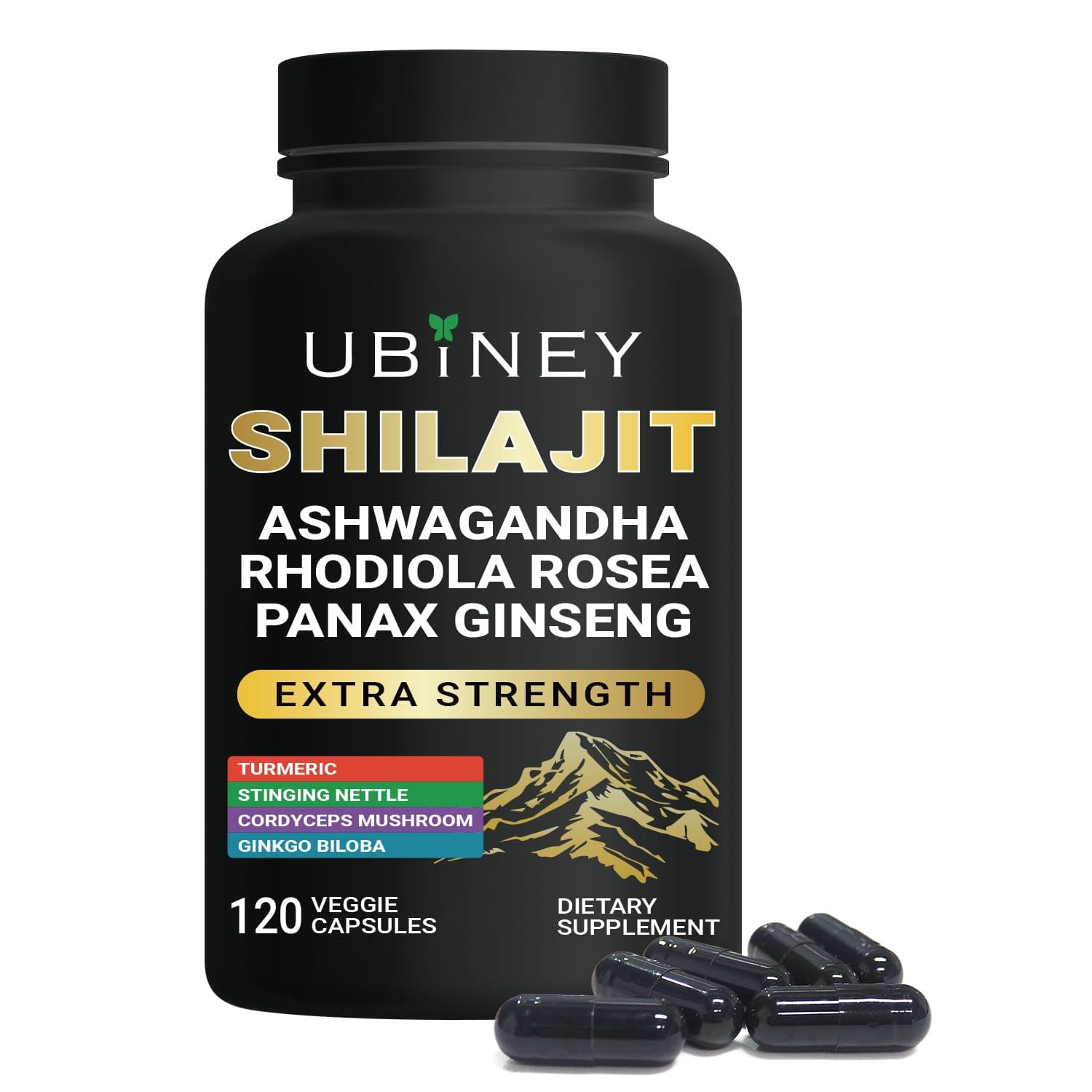 Ubiney Shilajit Capsules 120 count bottle front view