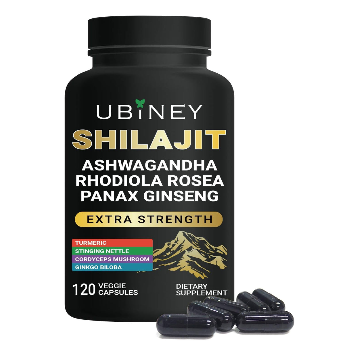 Ubiney Shilajit Capsules 120 count bottle front view