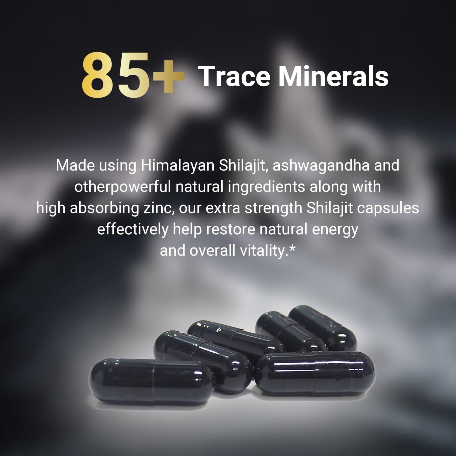 Ubiney Shilajit Capsules back view with nutritional information
