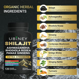Ubiney Shilajit Capsules bottle with natural ingredients