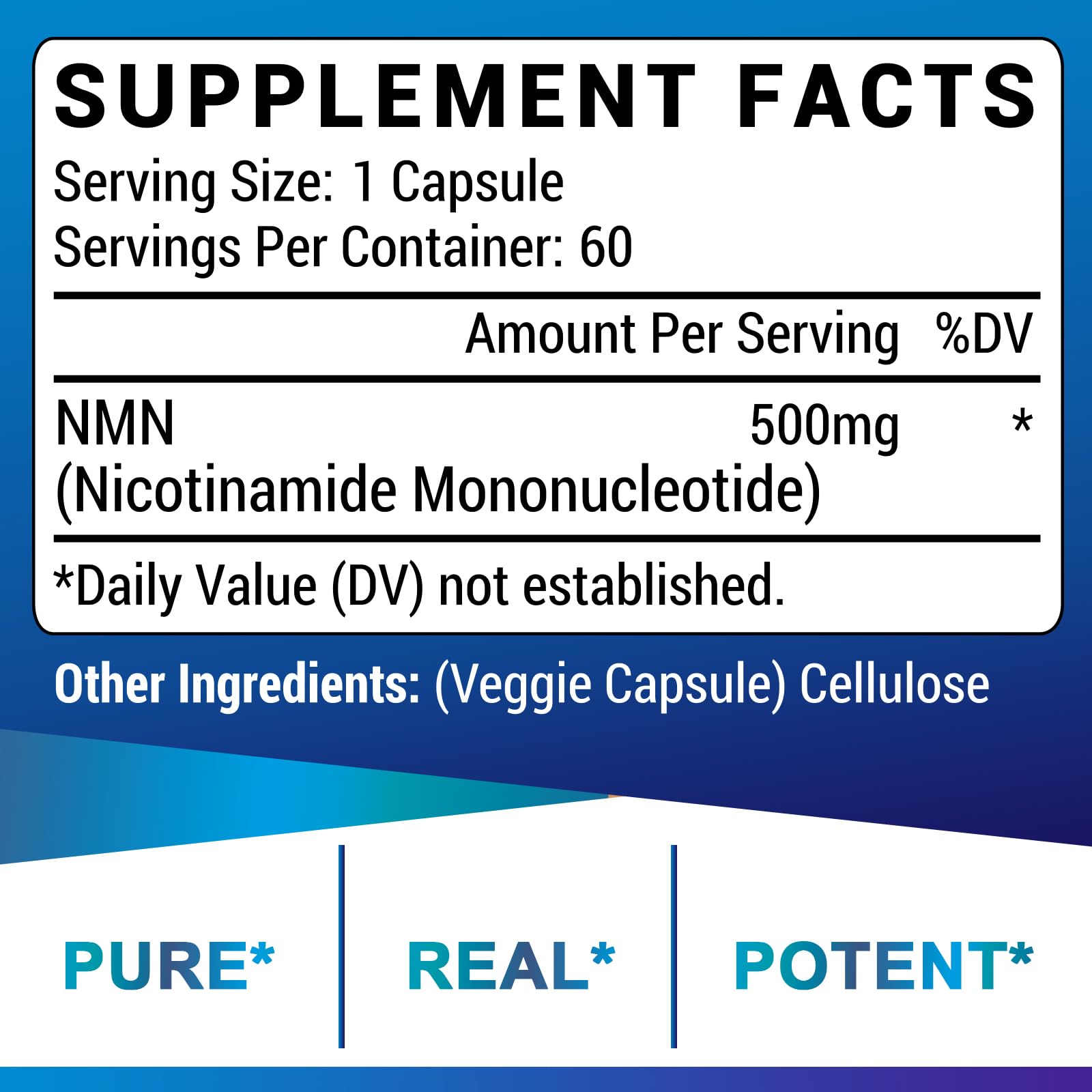 Ucessuyy NMN Supplement ingredients list on label