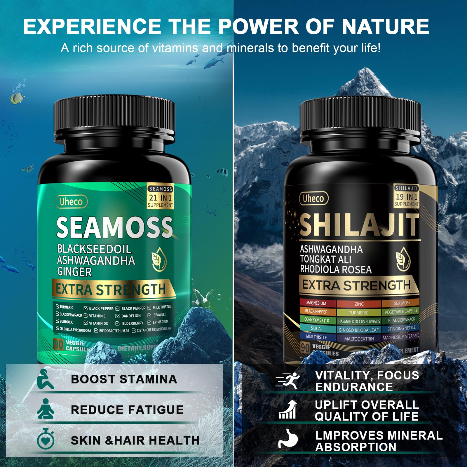 Uheco Sea Moss capsules side view showing capsule size