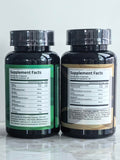 Uheco Shilajit and Sea Moss capsules duo on a wooden table