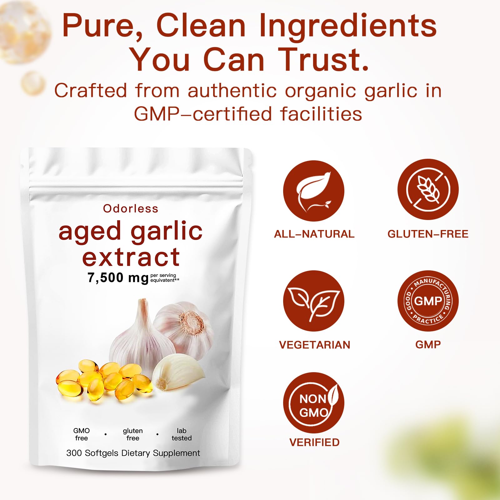ULIKEATM Odourless Garlic Softgels side view showing capsules