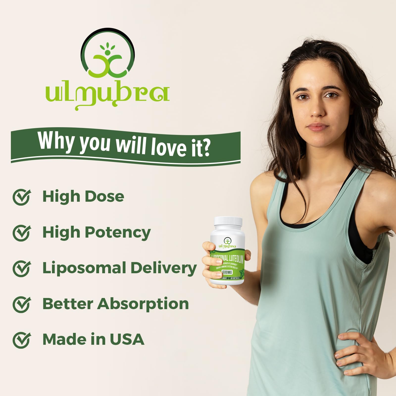 Ulmubra Liposomal Luteolin 500MG Softgels bottle label