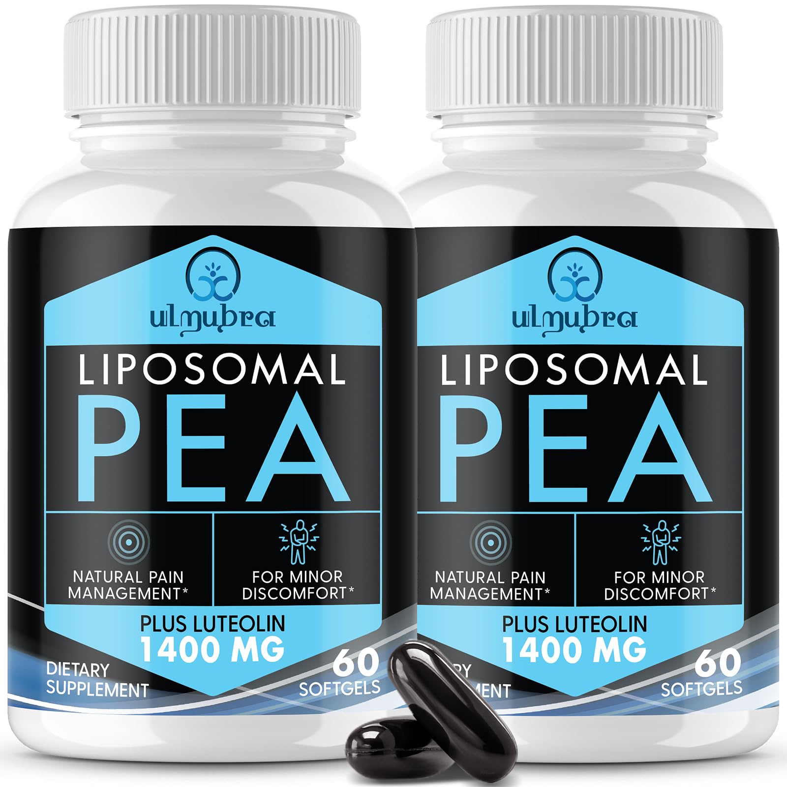 Ulmubra Liposomal PEA Supplement 1300mg softgel capsules front view