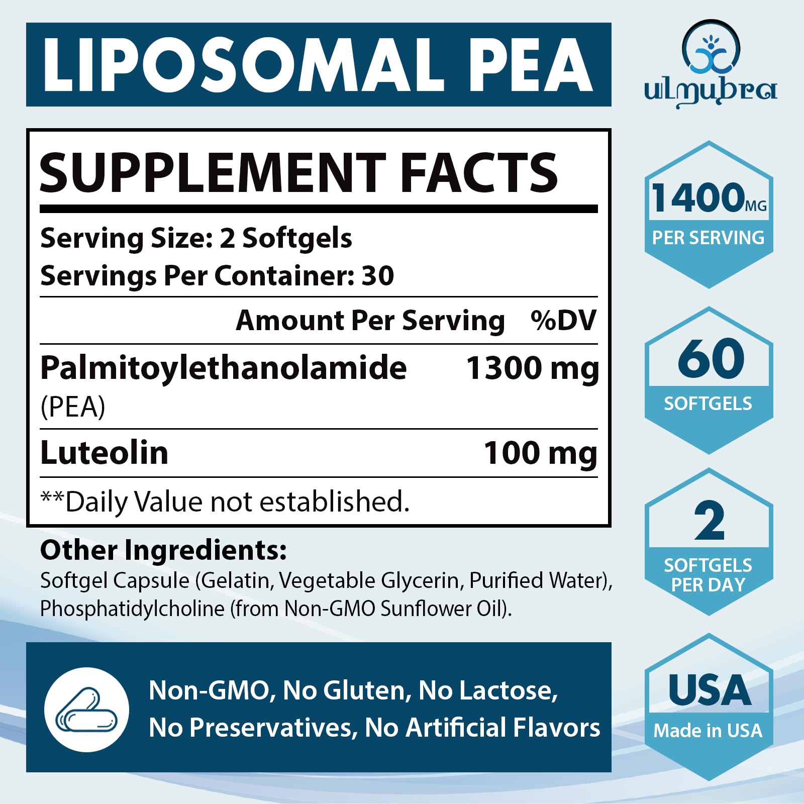 Ulmubra Liposomal PEA Supplement ingredients list