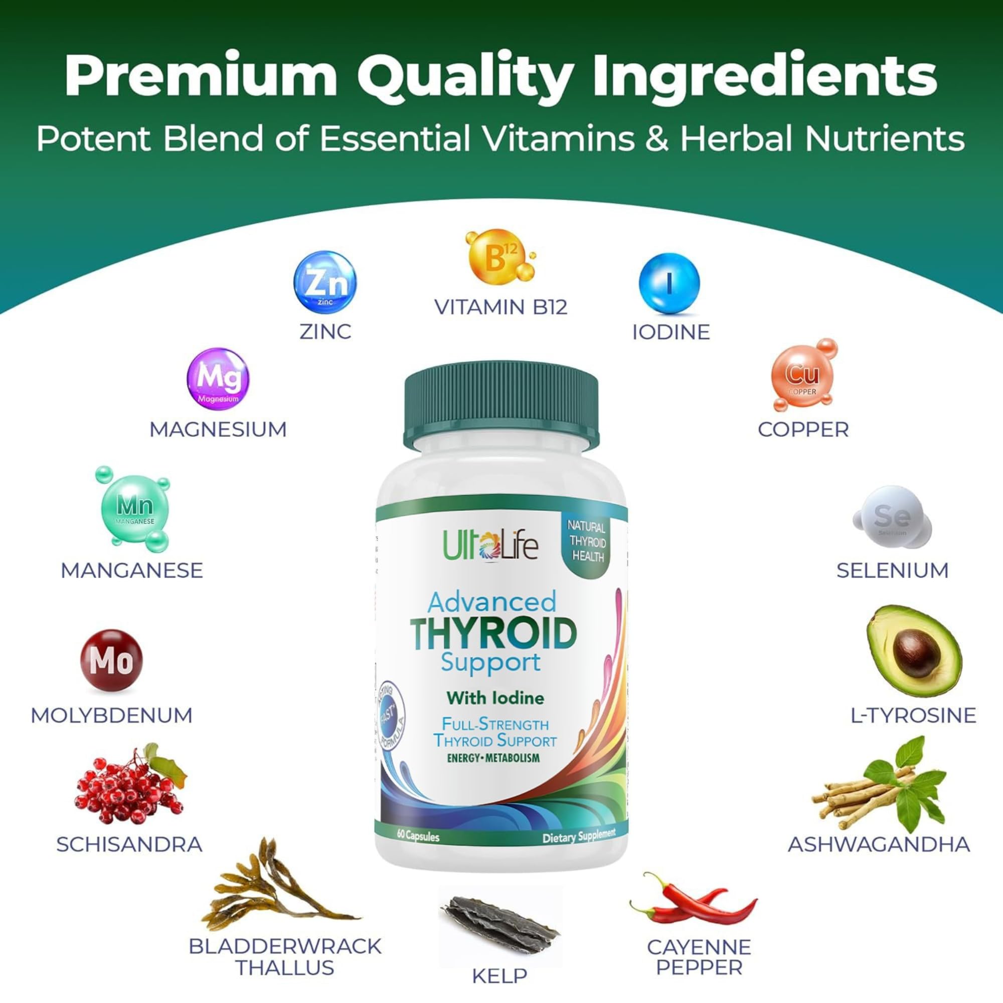 ULTALIFE Thyroid Support Supplement bottle side view