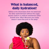 Ultima Replenisher Collagen Defense Electrolyte Powder Packets in a glass of water