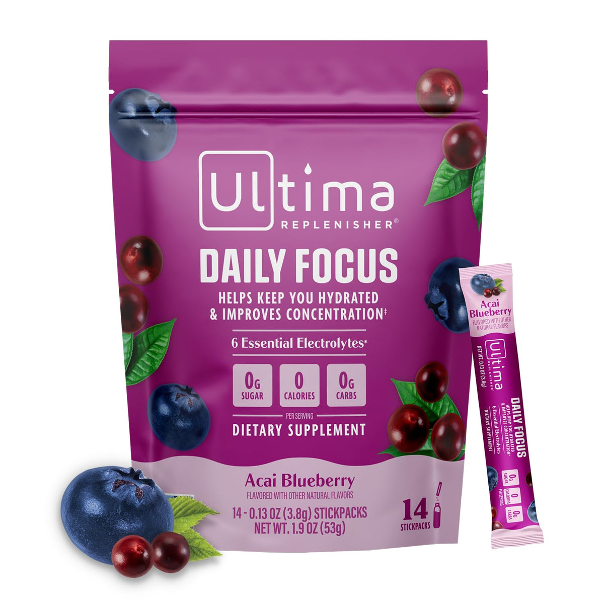 Ultima Replenisher Daily Focus Electrolyte Powder Packets front view