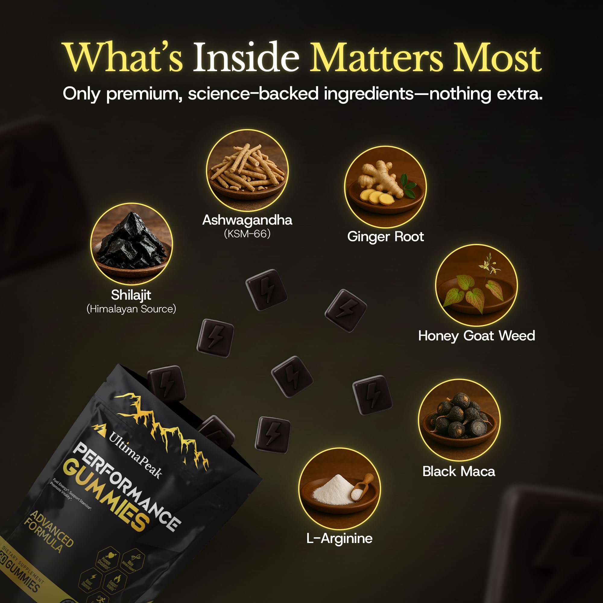 UltimaPeak Shilajit Gummies with ingredients
