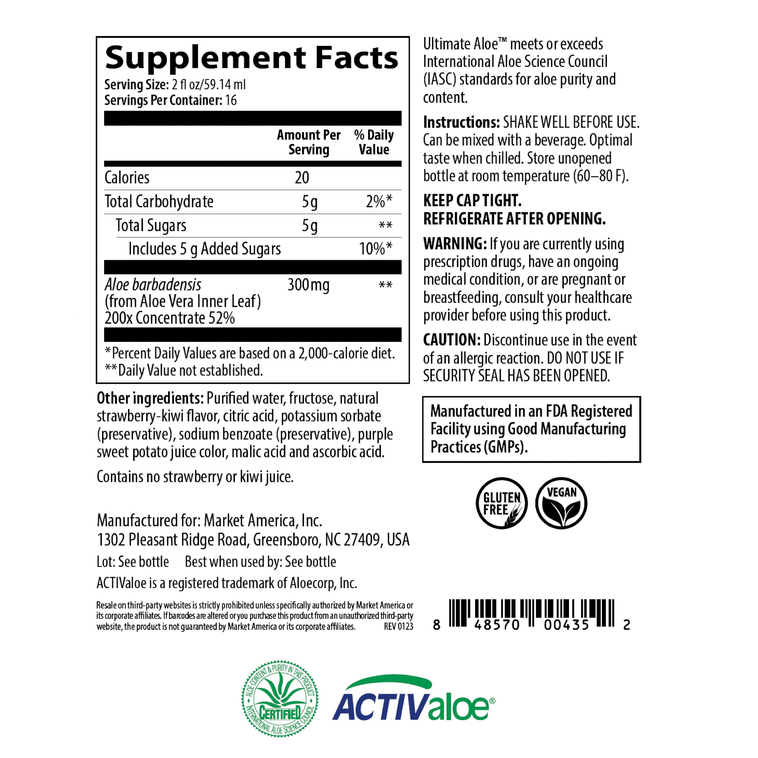 Ultimate Aloe Strawberry Kiwi Aloe Vera Juice on a table