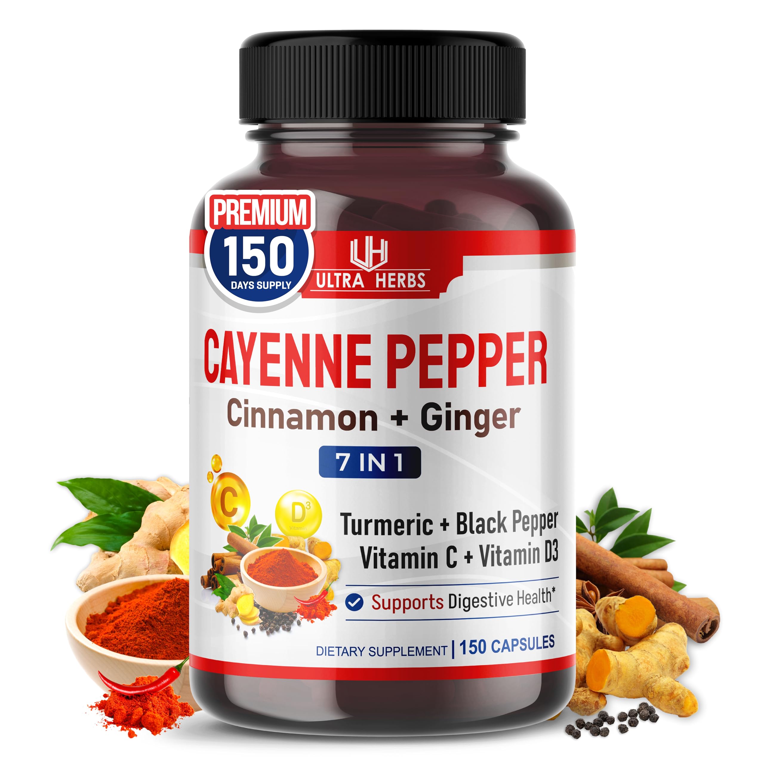 ULTRA HERBS Cayenne Pepper Capsules 150 count front view