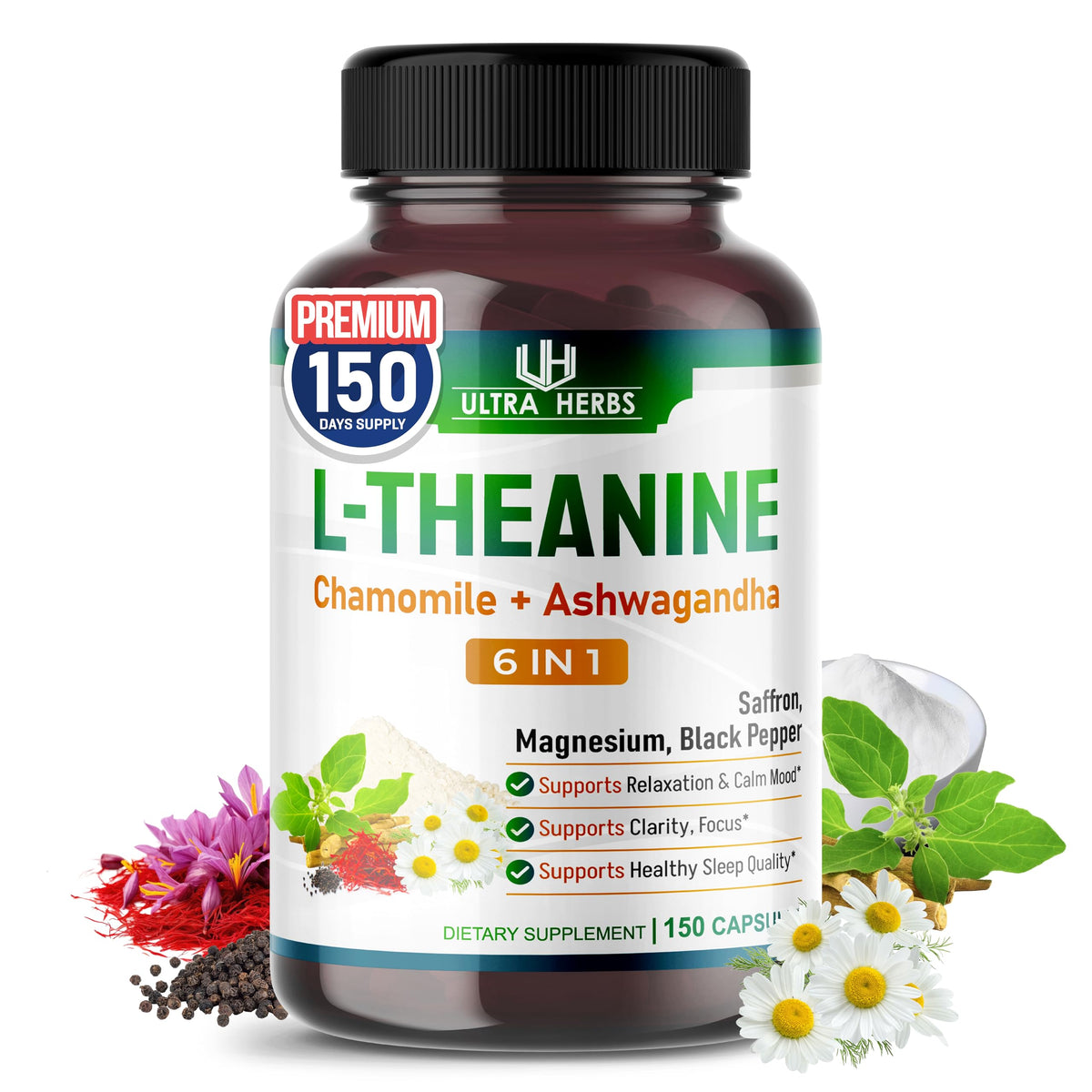 ULTRA HERBS L-Theanine Supplement capsule front view