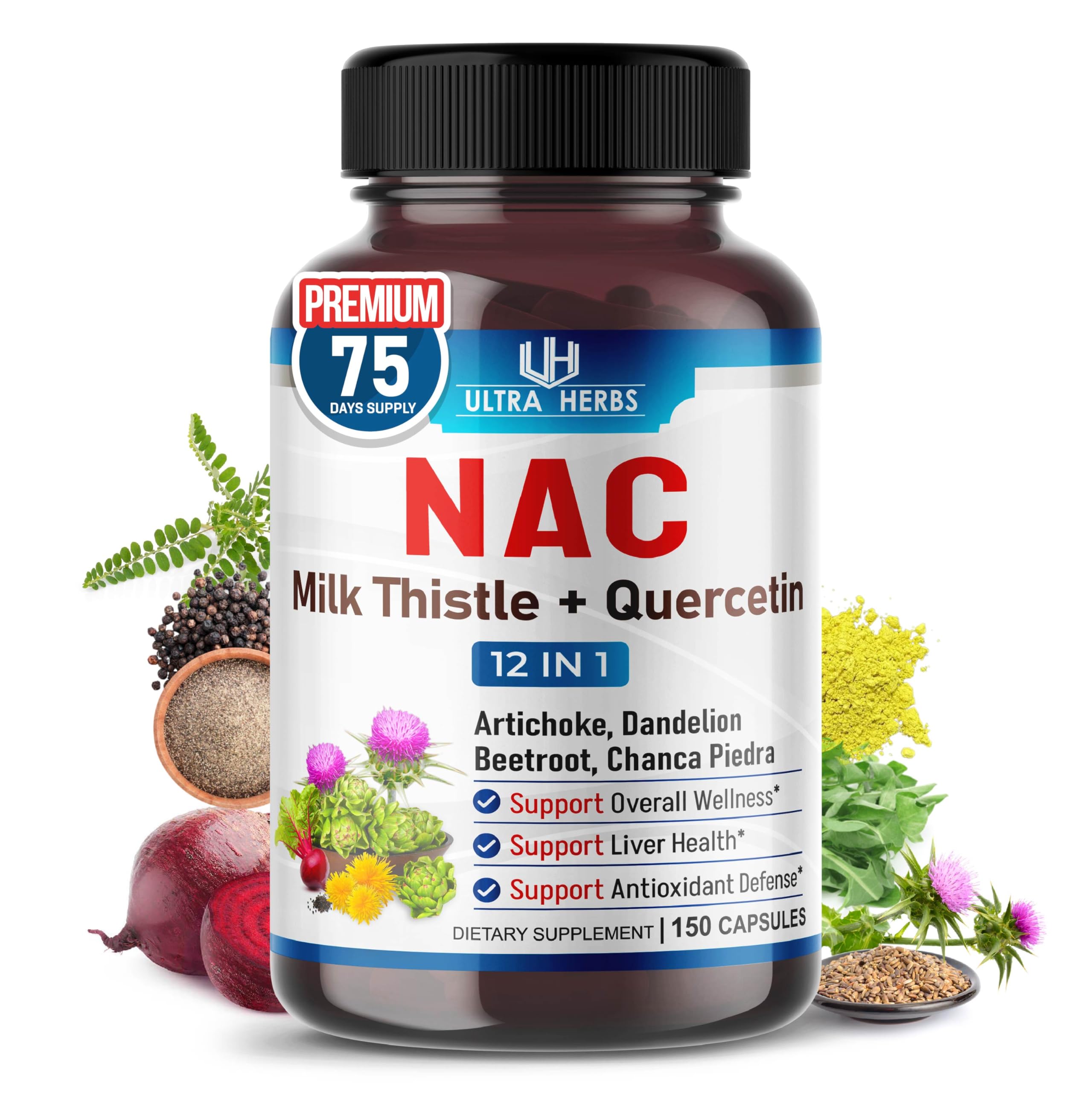 ULTRA HERBS NAC Supplement 150 capsules front view