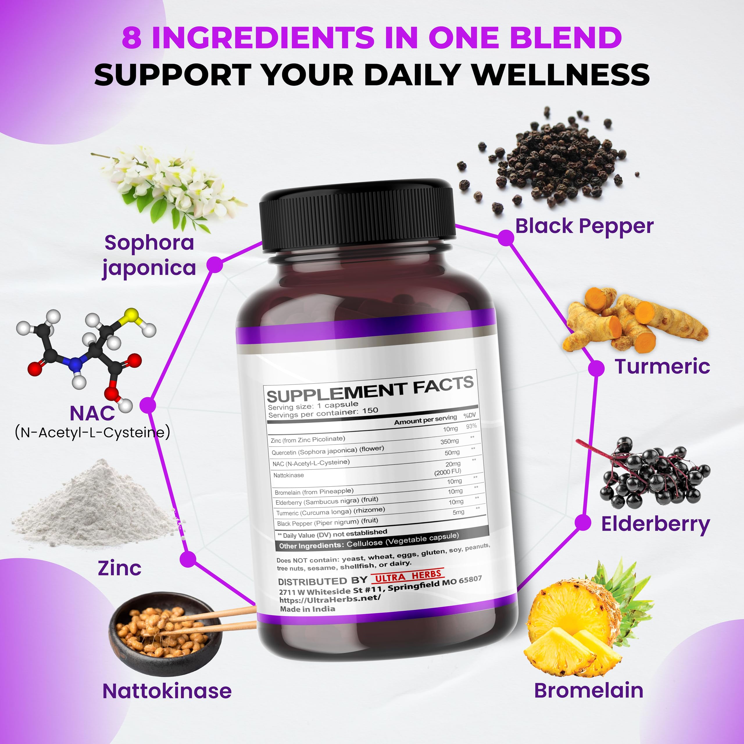 ULTRA HERBS Quercetin Supplement packaging side view