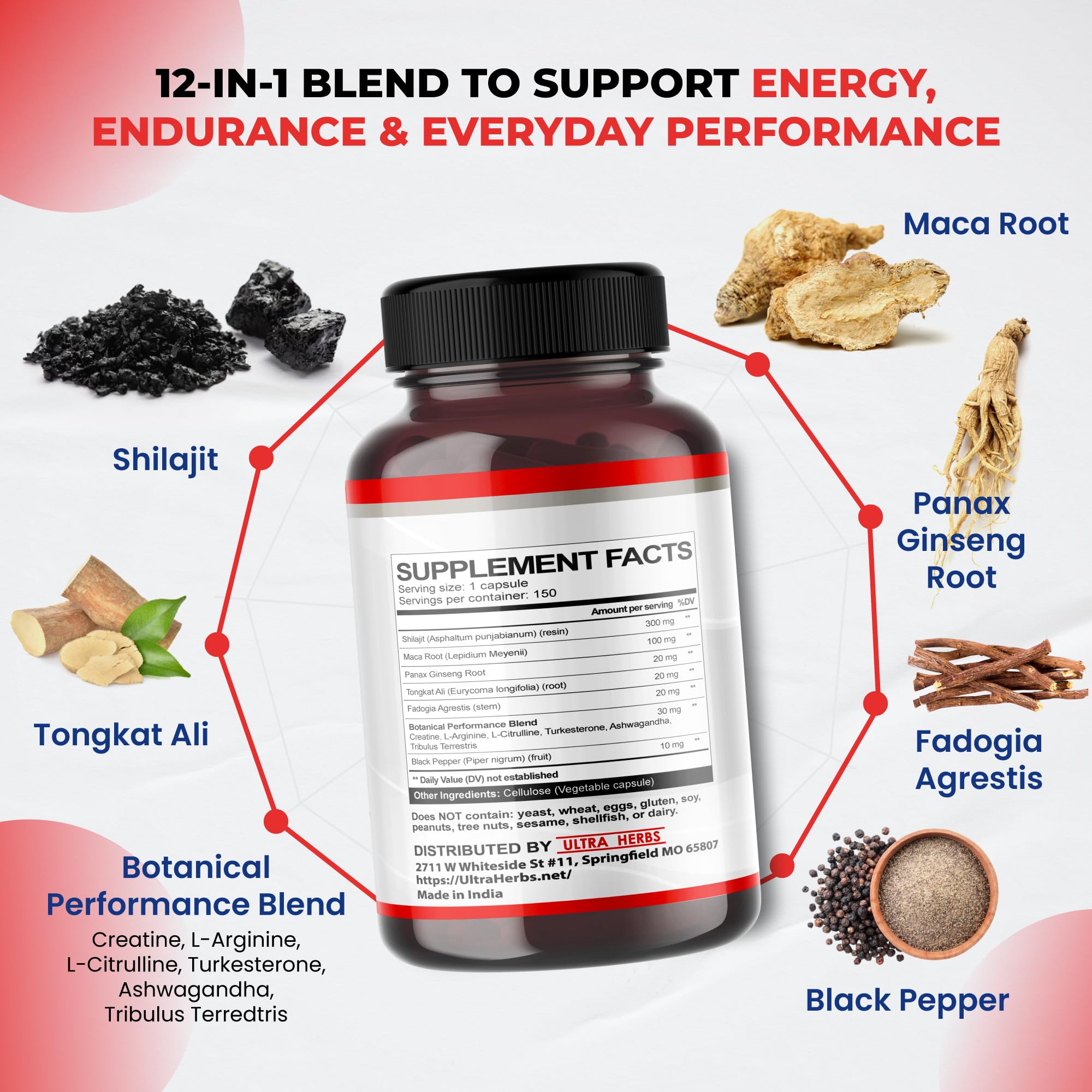 ULTRA HERBS Shilajit Supplement bottle on a wooden surface