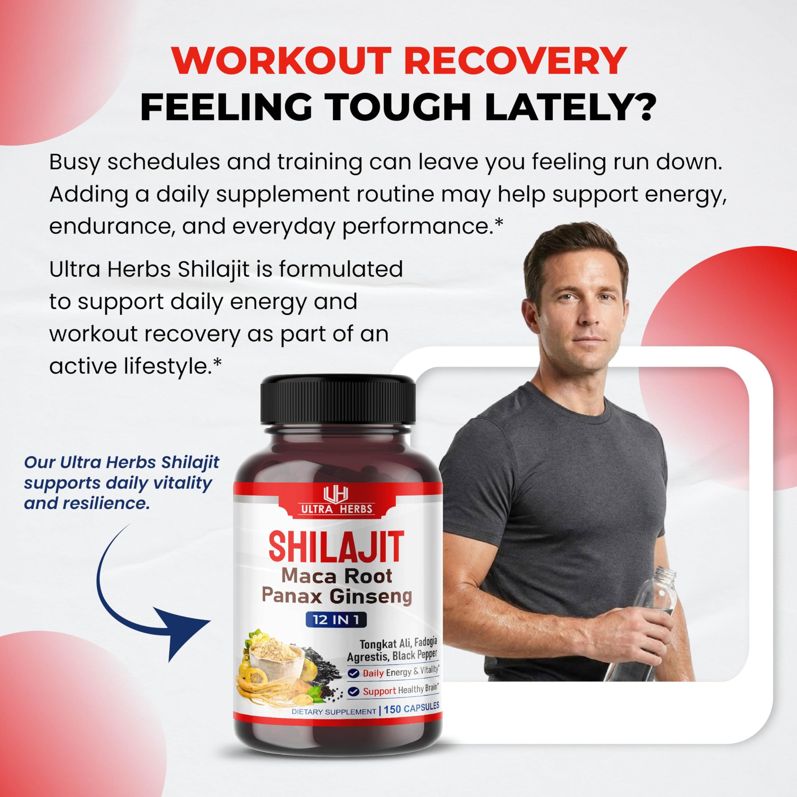 ULTRA HERBS Shilajit Supplement side view showing capsule details