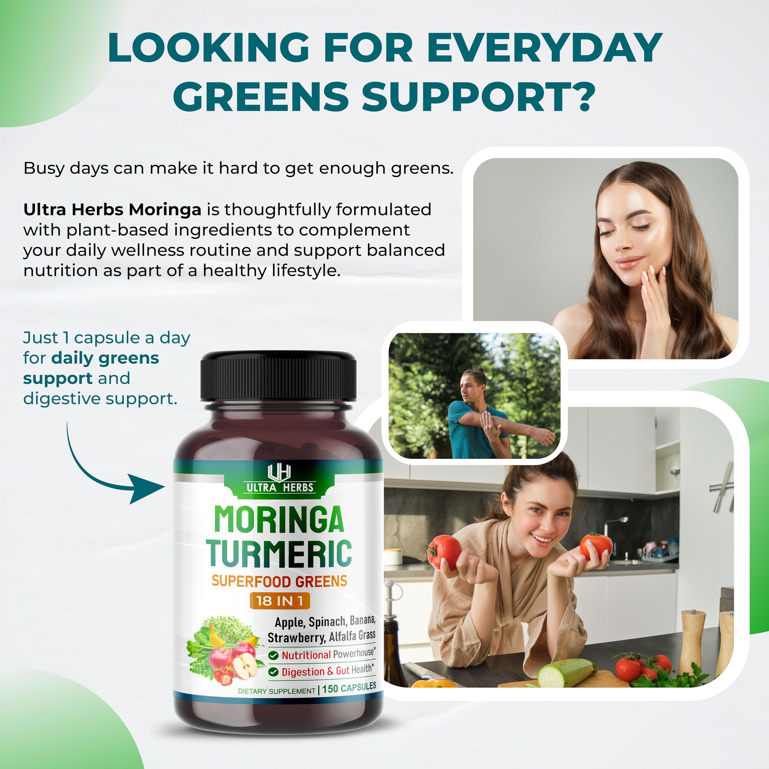 ULTRA HERBS Superfood Greens capsules side view