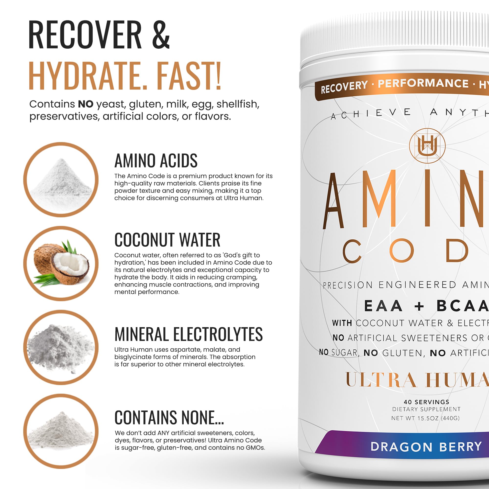 Ultra Human Amino Code BCAAs 440g Sour Candy flavour mixed in water
