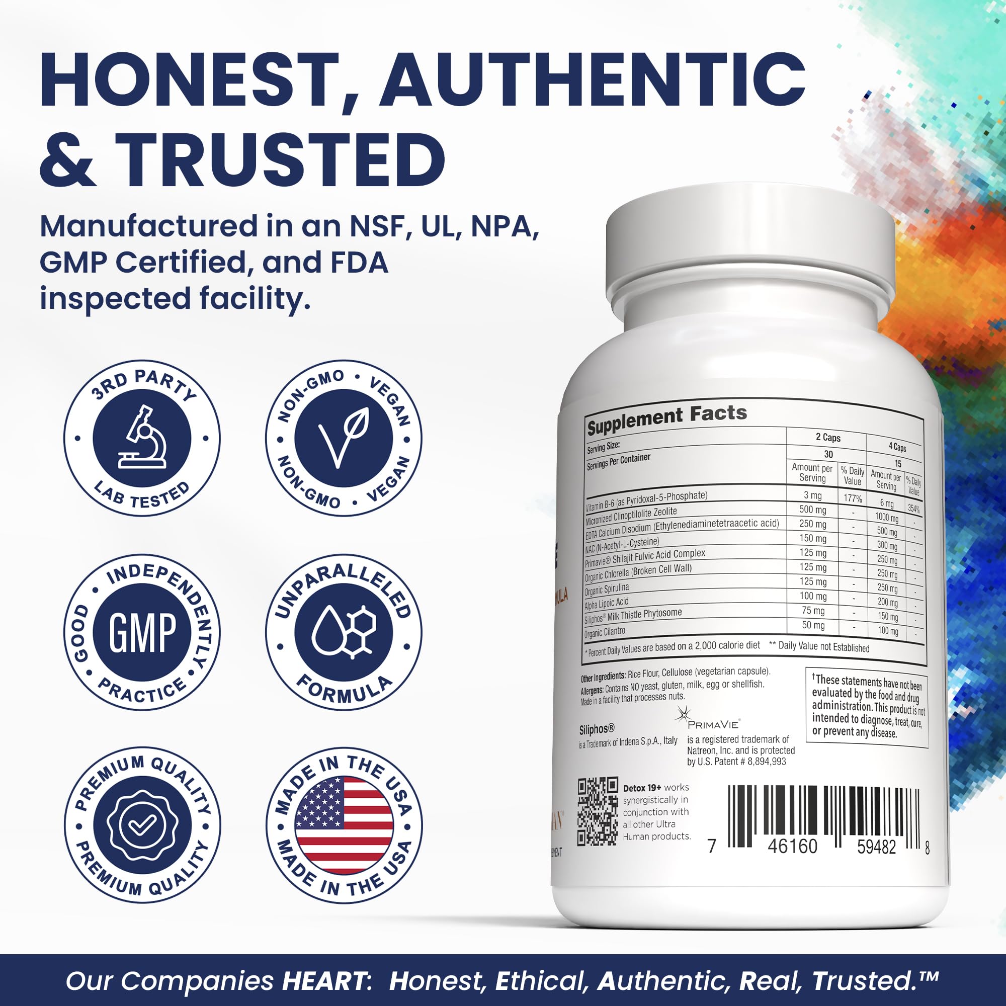 Ultra Human DETOX19+ supplement side view showing capsule size